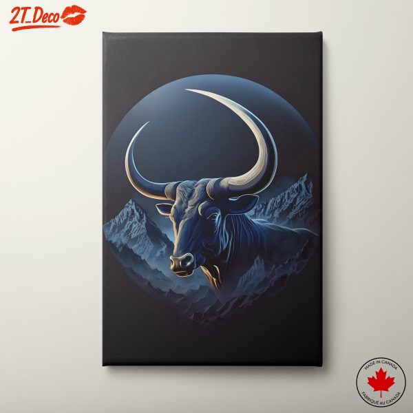 Stylized Bull Art with Mountain Background