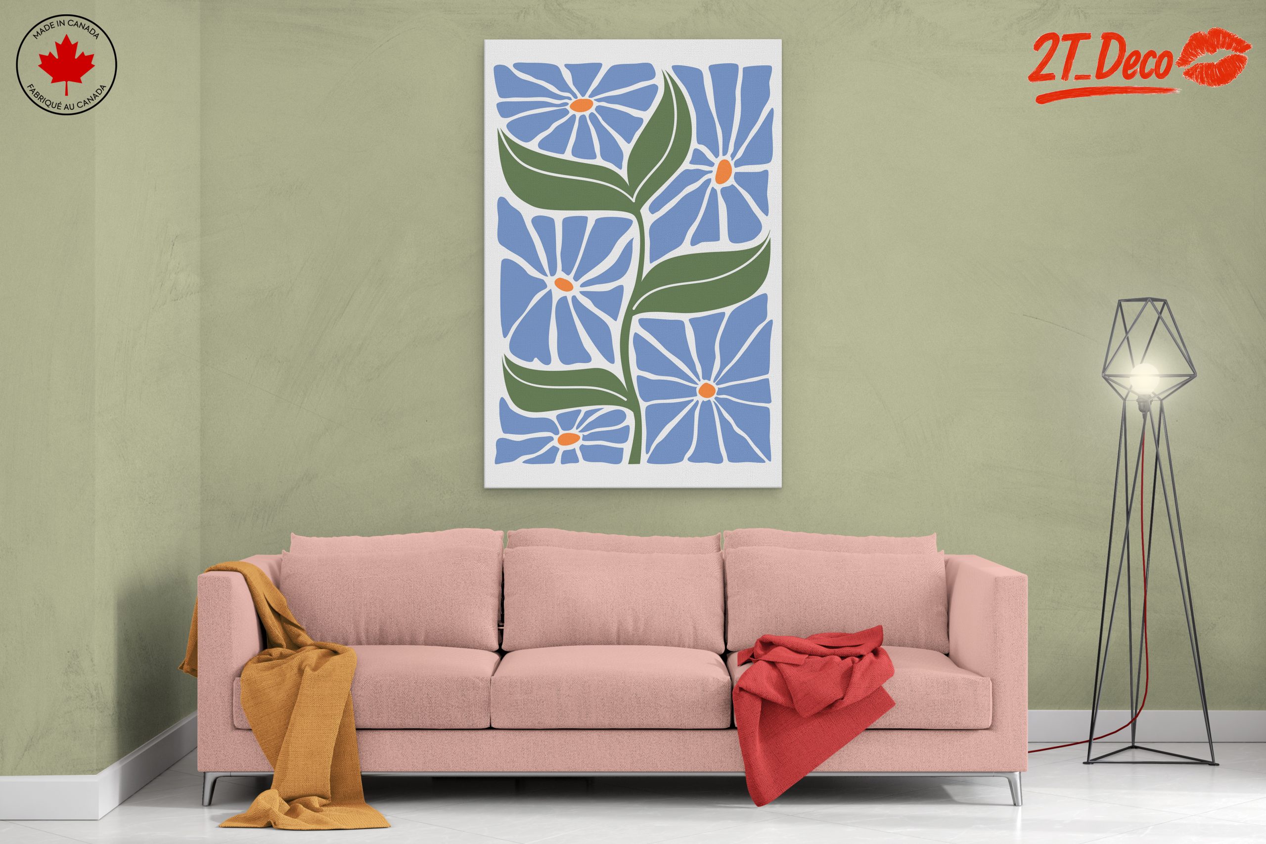 Stylized Floral Design with Blue Flowers - Image 2
