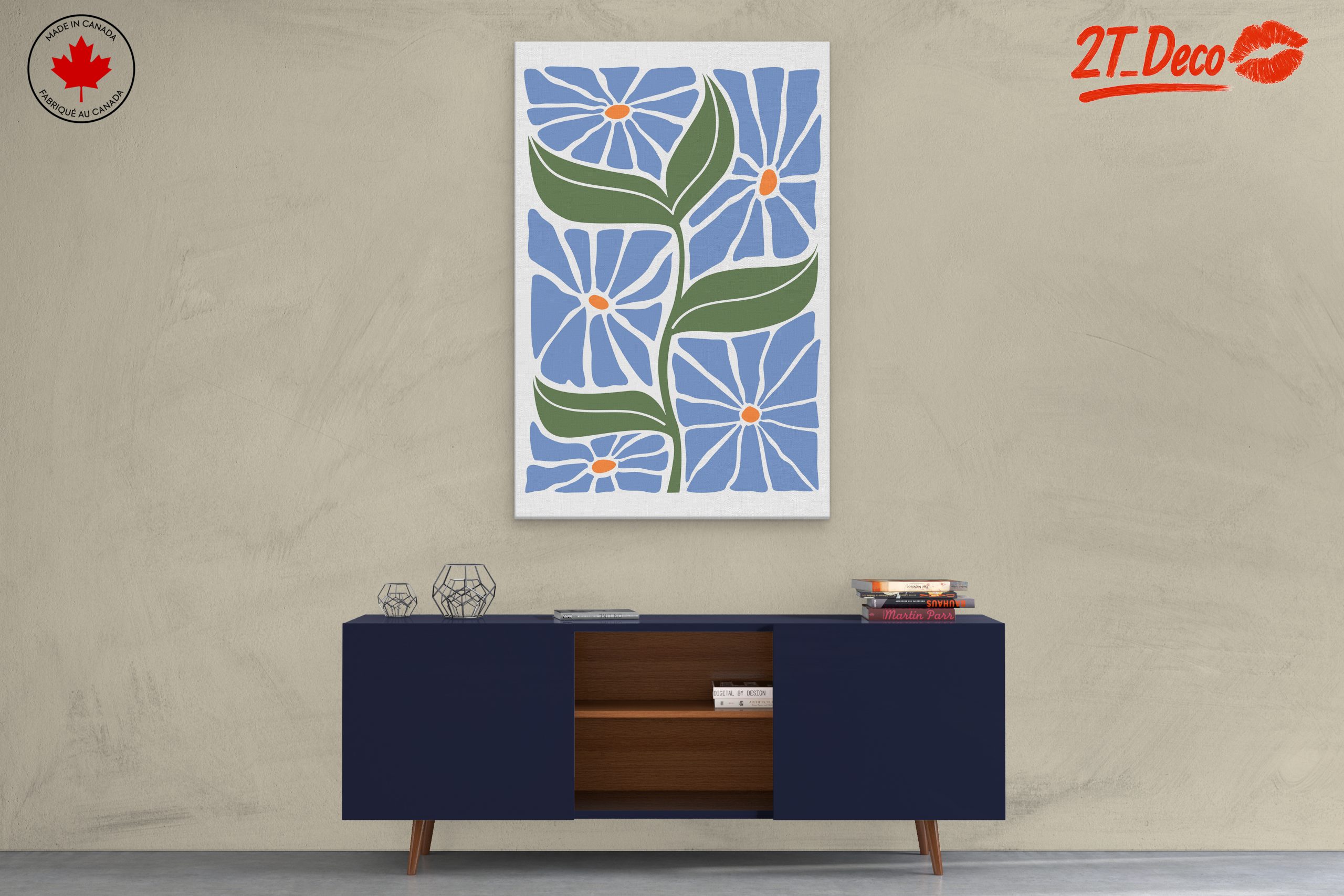 Stylized Floral Design with Blue Flowers - Image 3