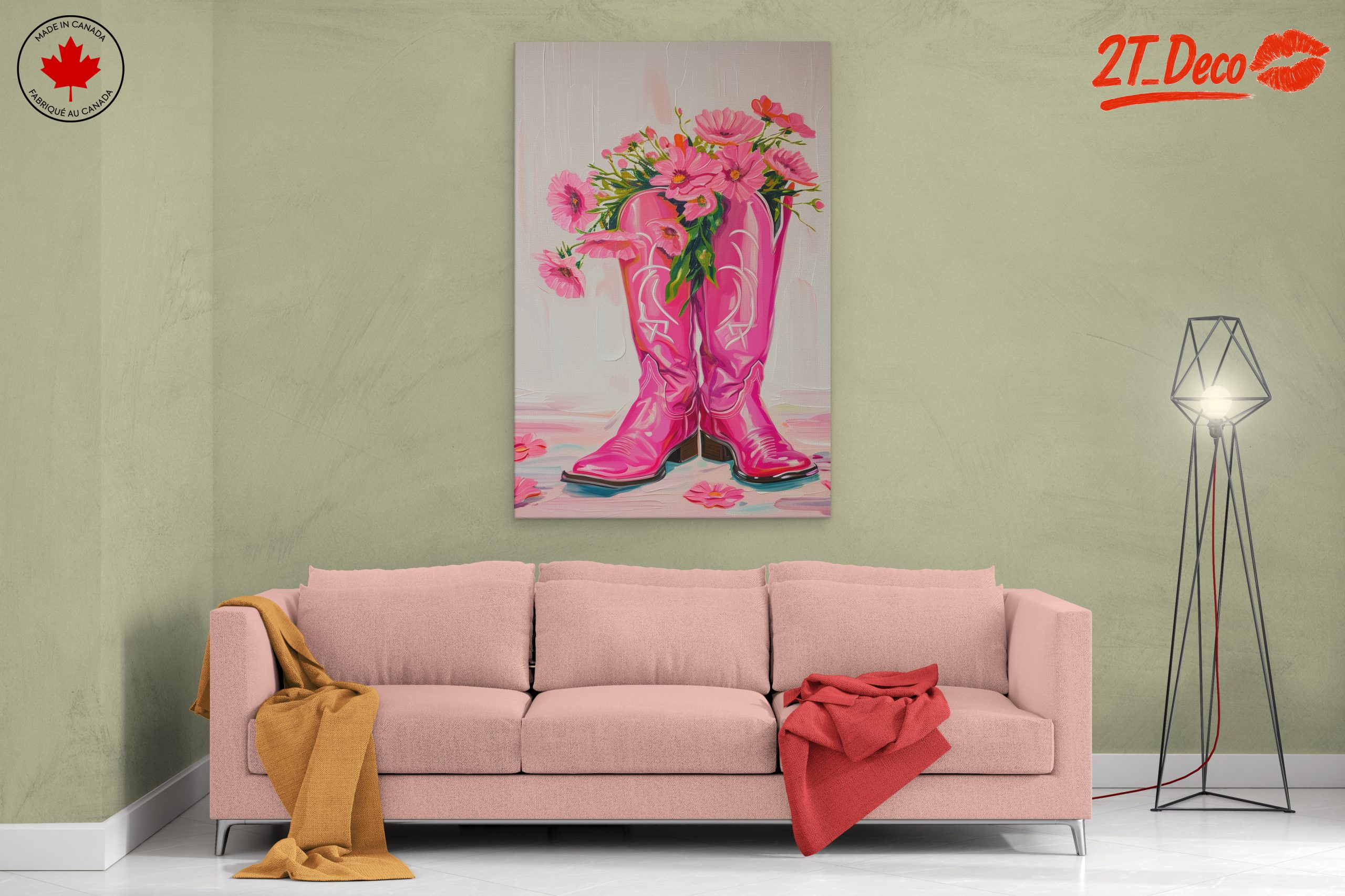 Pink Cowboy Boots with Flowers Art - Image 2