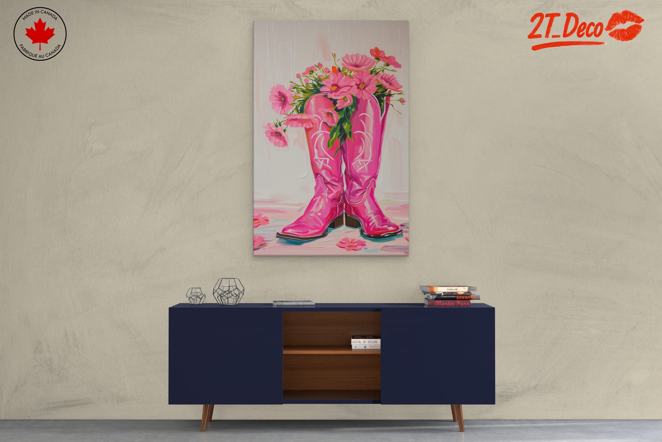 Pink Cowboy Boots with Flowers Art - Image 3