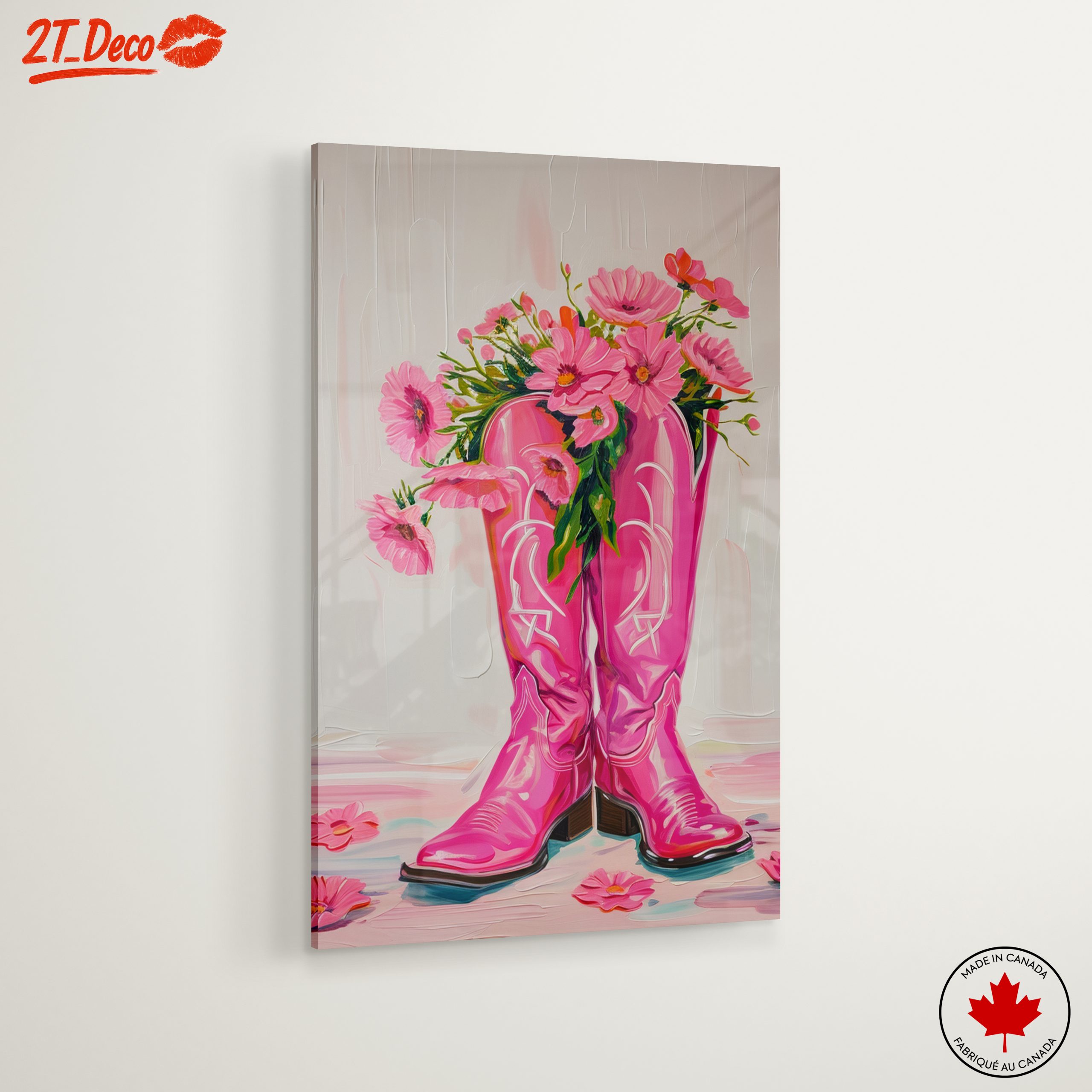 Pink Cowboy Boots with Flowers Art - Image 6