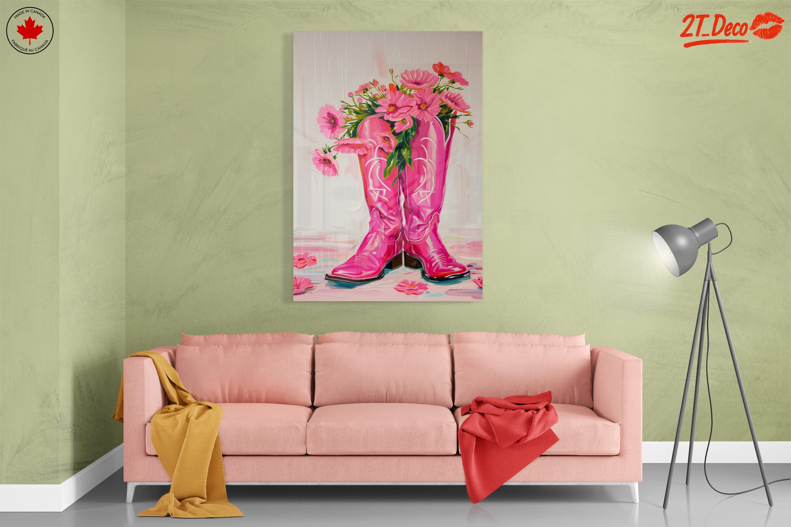 Pink Cowboy Boots with Flowers Art - Image 7