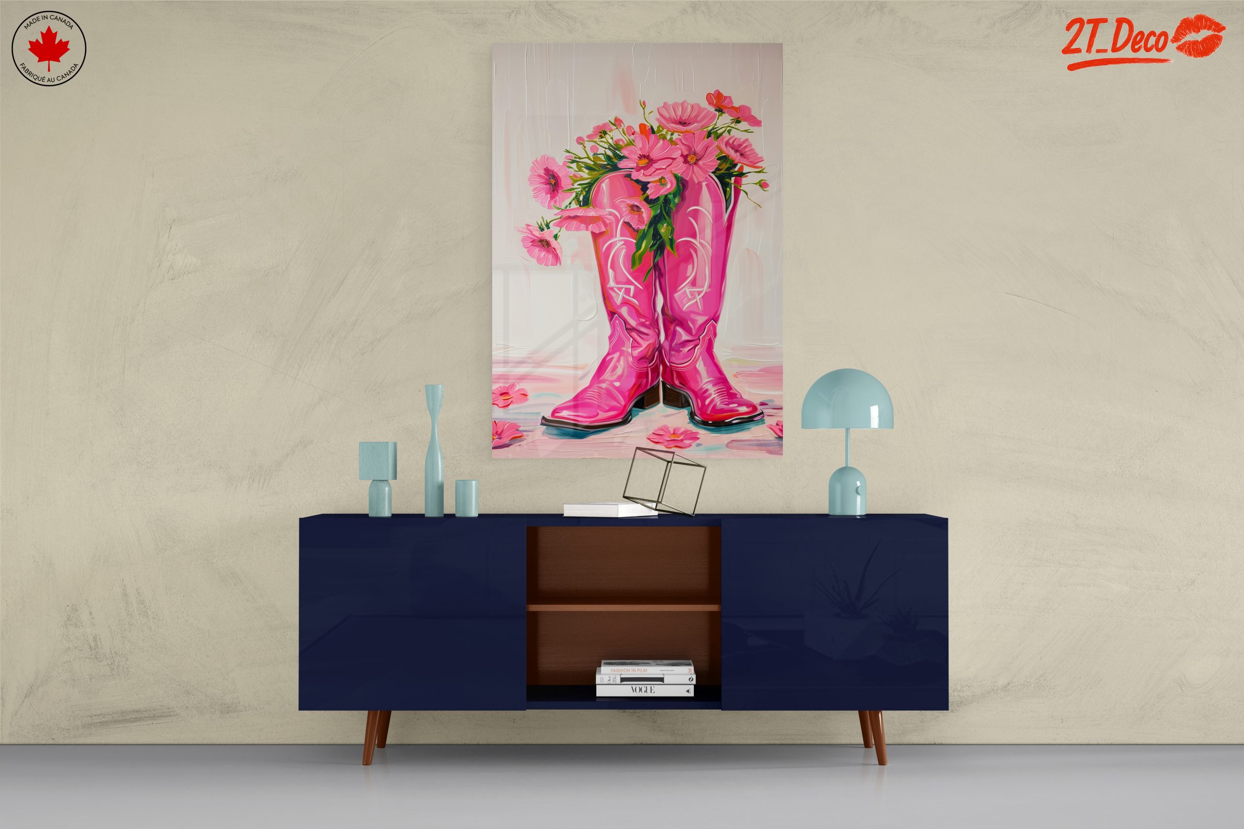 Pink Cowboy Boots with Flowers Art - Image 8