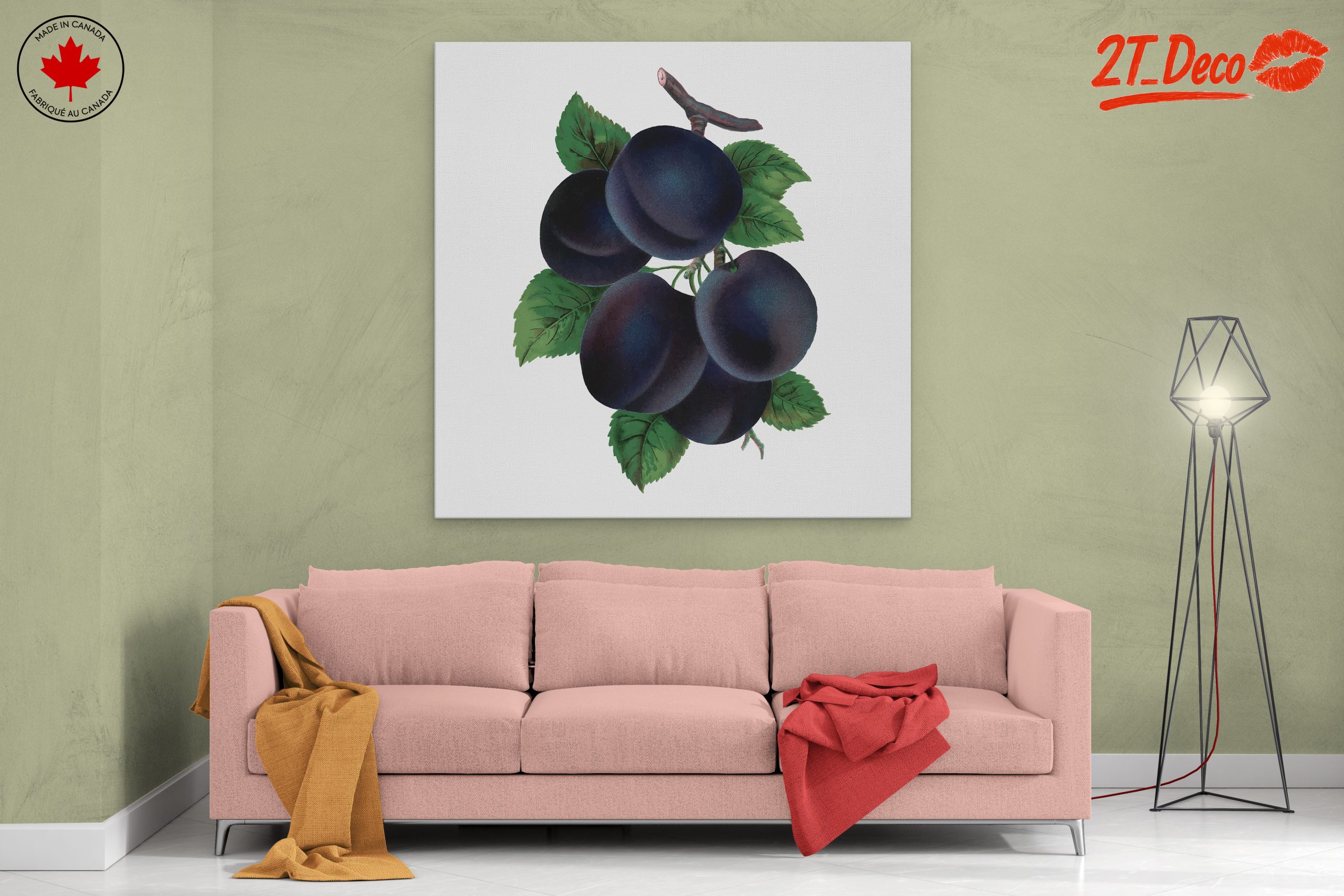 Plum Botanical Art with Leaves - Image 2