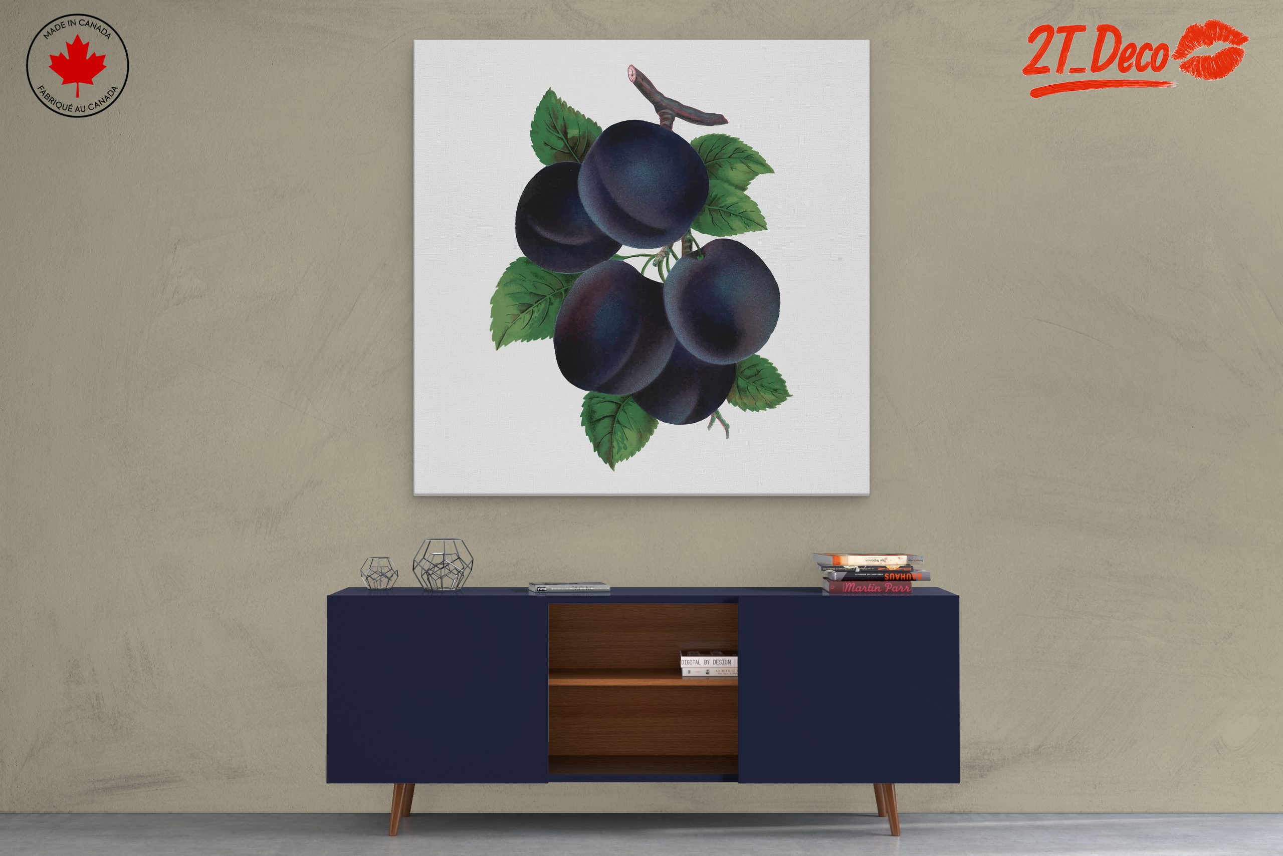 Plum Botanical Art with Leaves - Image 3