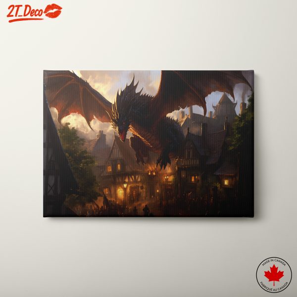 Majestic Fantasy Dragon Over Village