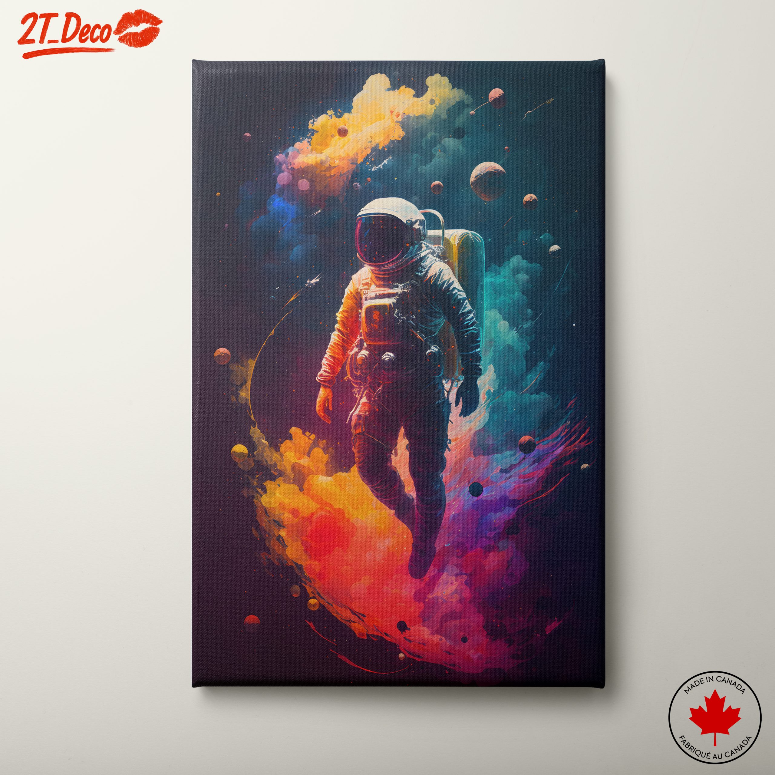 Colorful Astronaut in Cosmic Space Journey