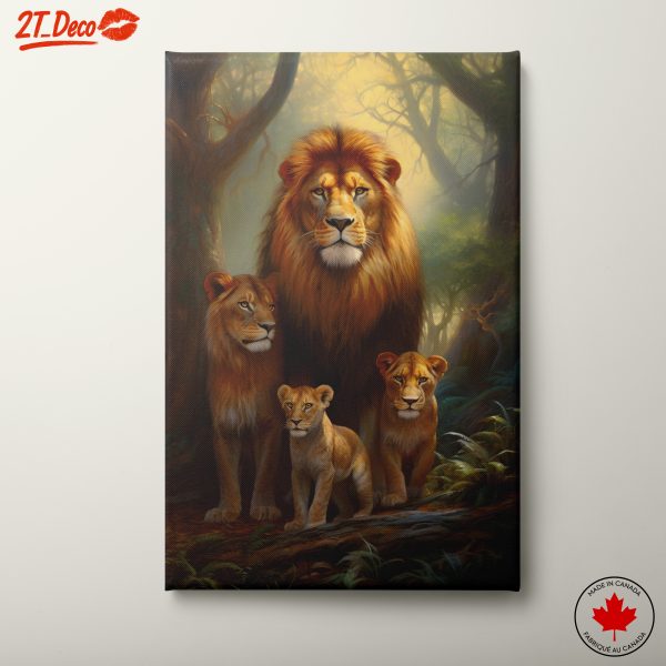 Majestic Lion Family in Glowing Forest