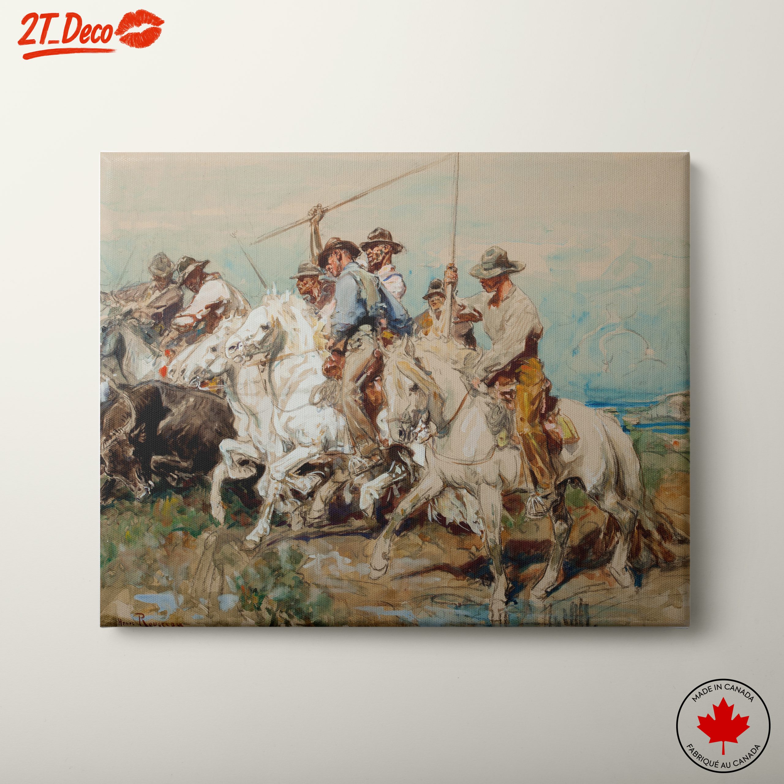 Dynamic Cowboys Riding Horses Artwork