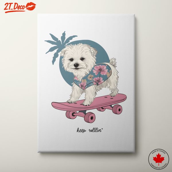 Cute Dog Riding Skateboard Art