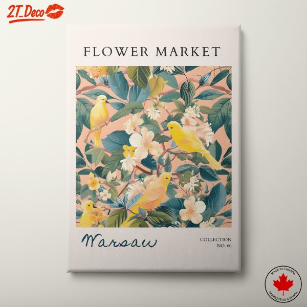 Flower Market Artwork with Tropical Plants and Birds