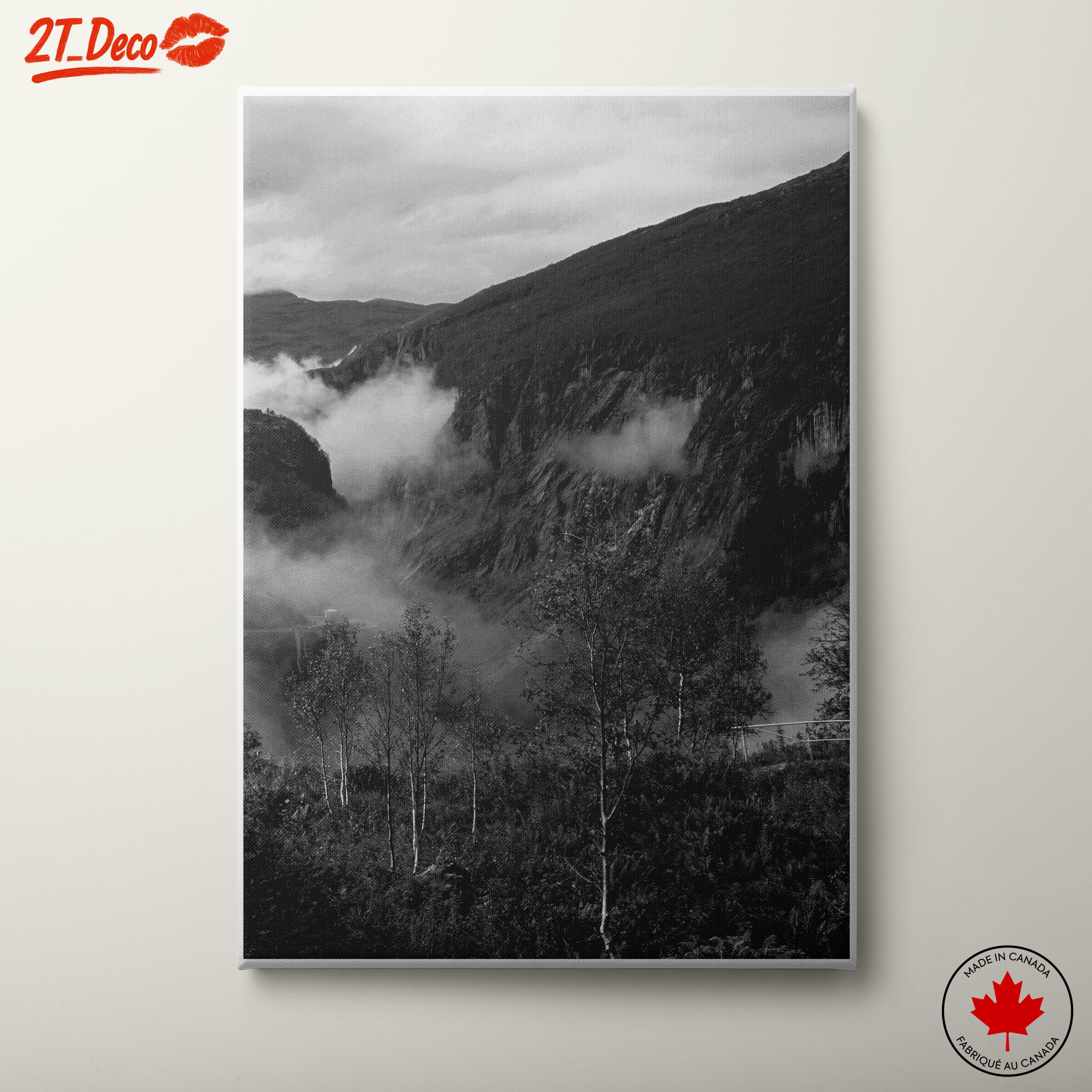 Misty Mountain Landscape in Black and White