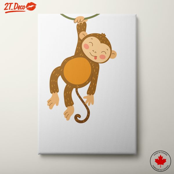 Playful Monkey Hanging from Tree