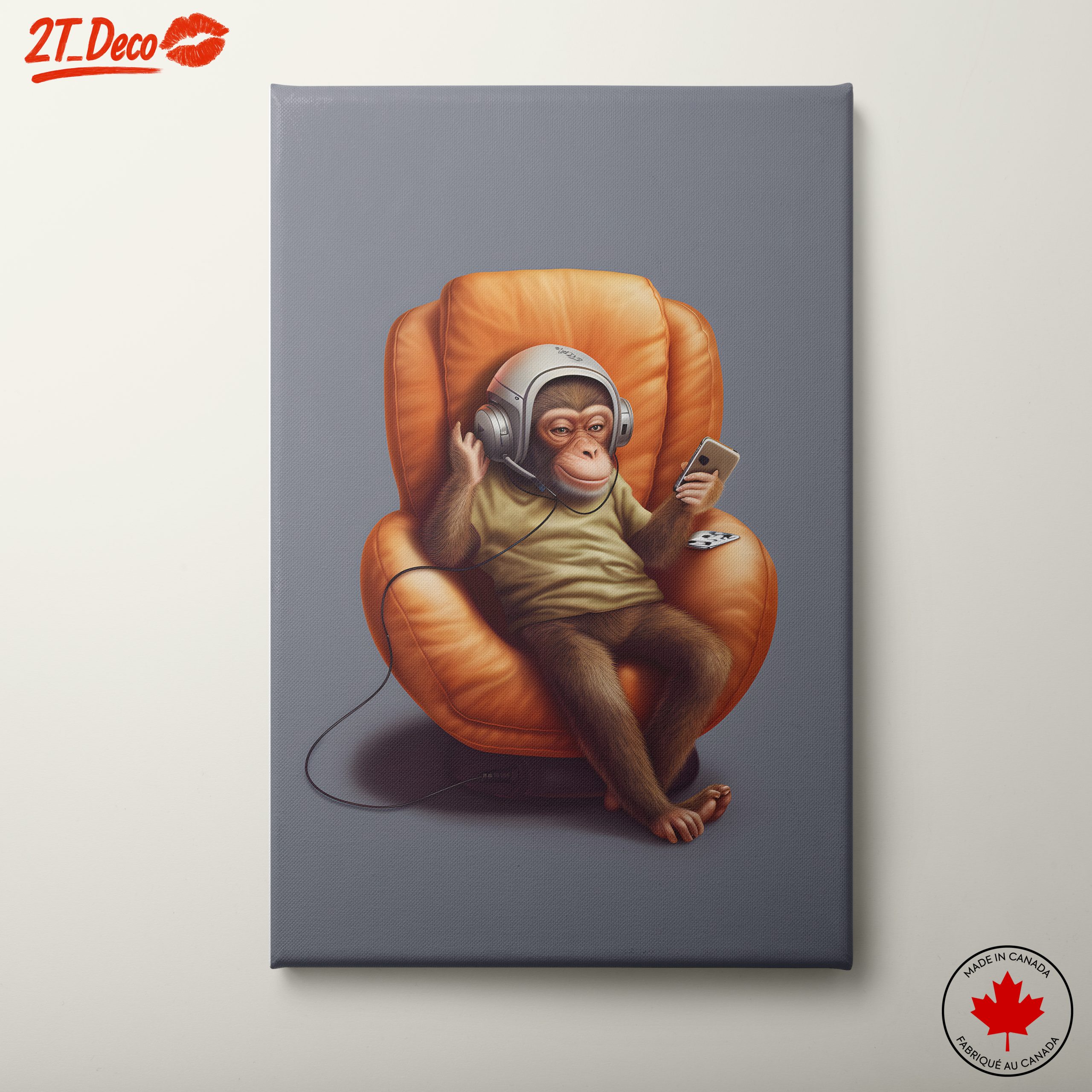 Cute Monkey Enjoying Music in a Cozy Chair