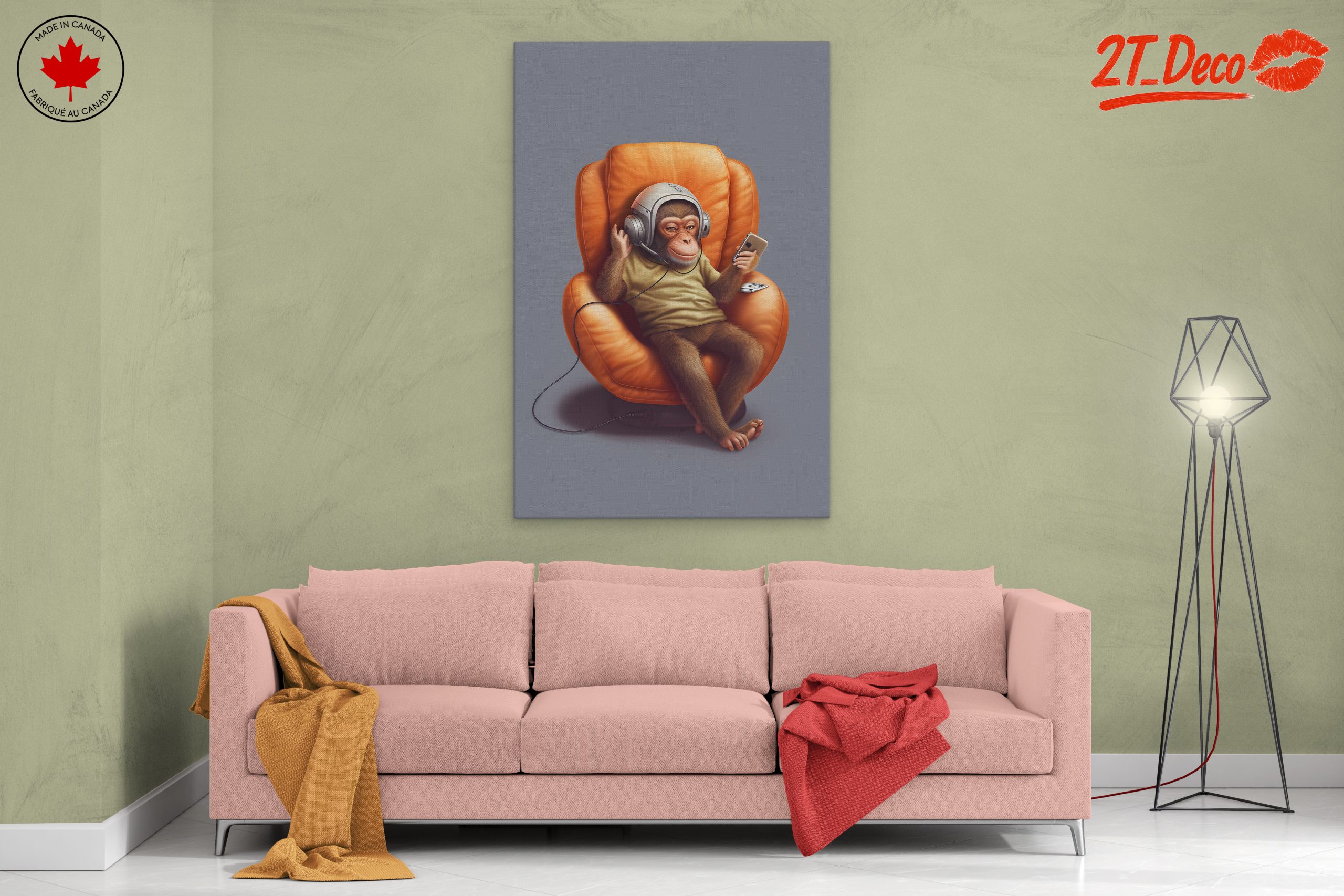 Cute Monkey Enjoying Music in a Cozy Chair - Image 2