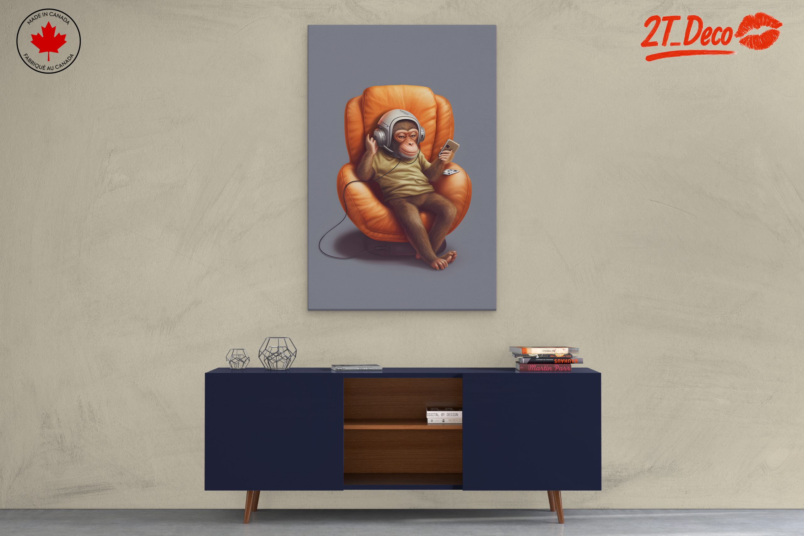 Cute Monkey Enjoying Music in a Cozy Chair - Image 3