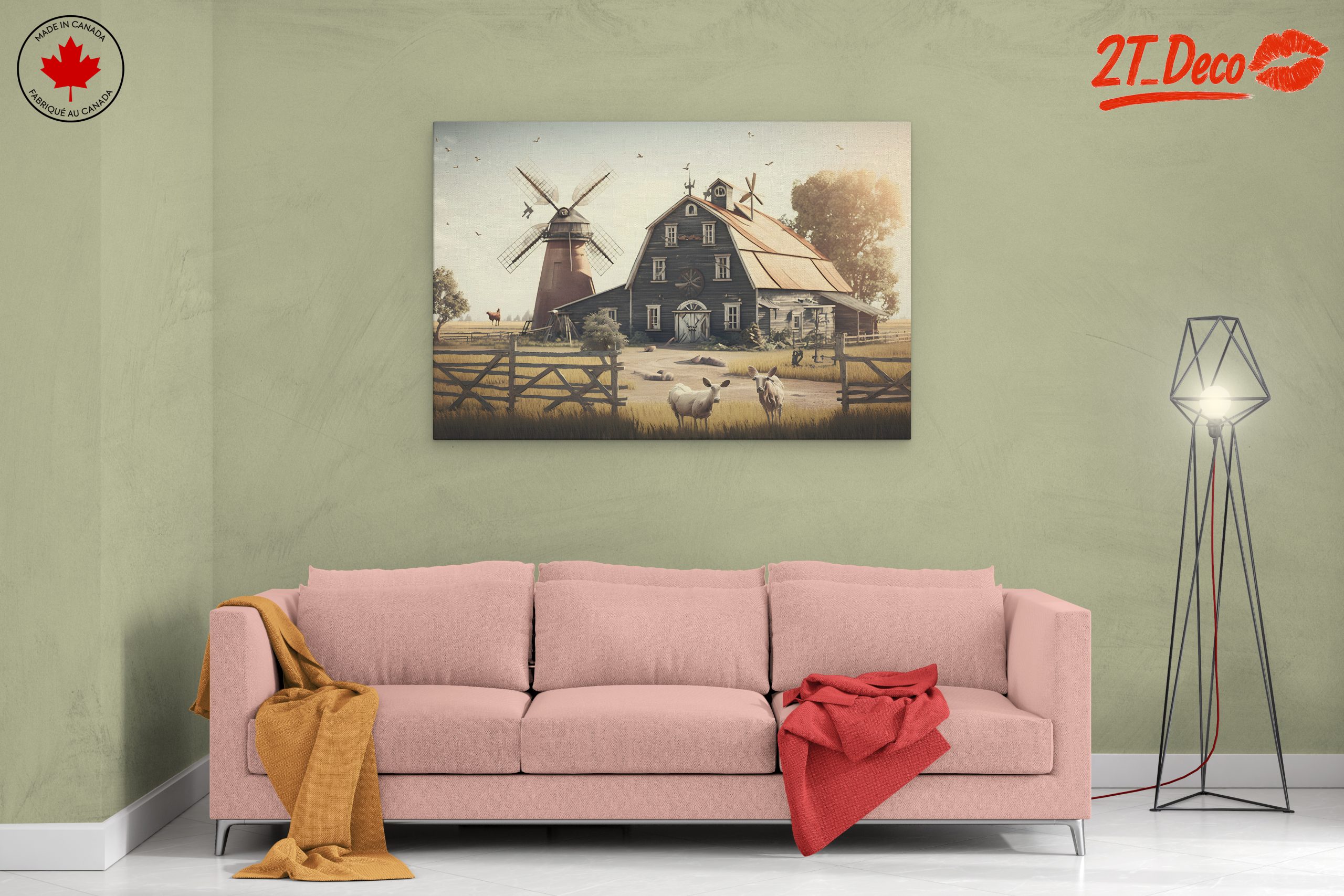Rustic Farm Scene with Animals and Windmill - Image 2