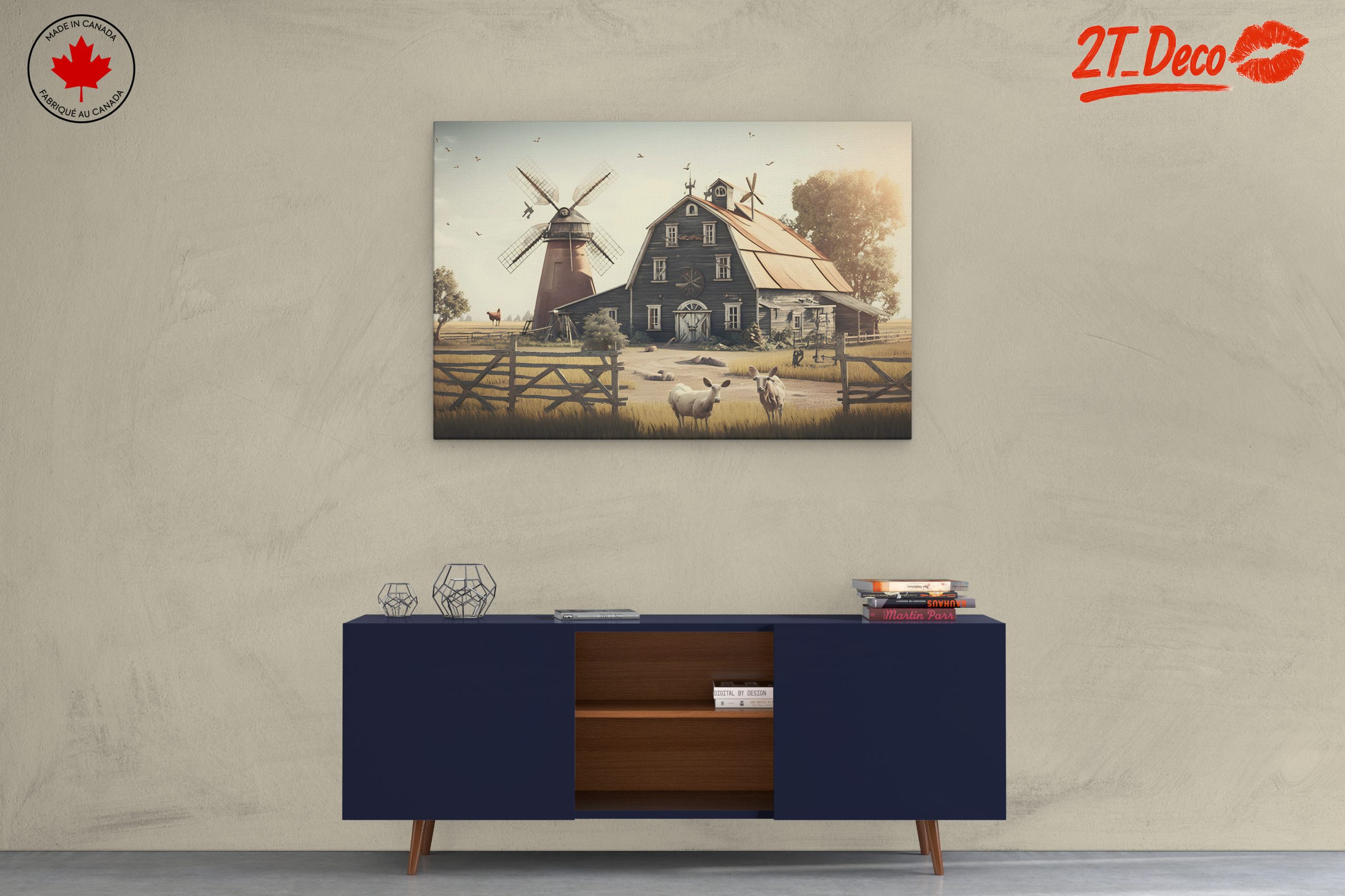 Rustic Farm Scene with Animals and Windmill - Image 3