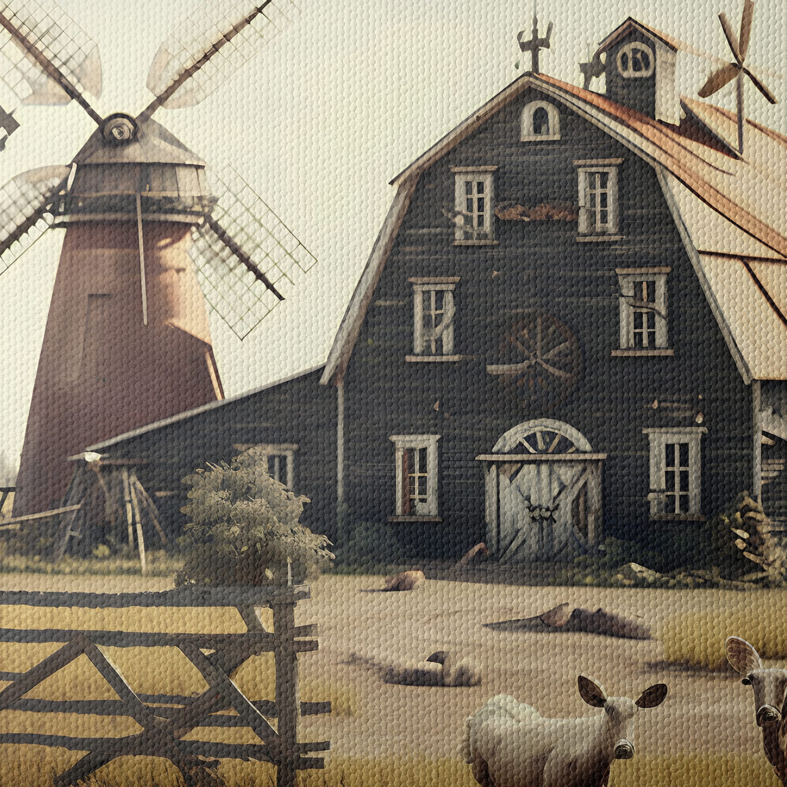 Rustic Farm Scene with Animals and Windmill - Image 4