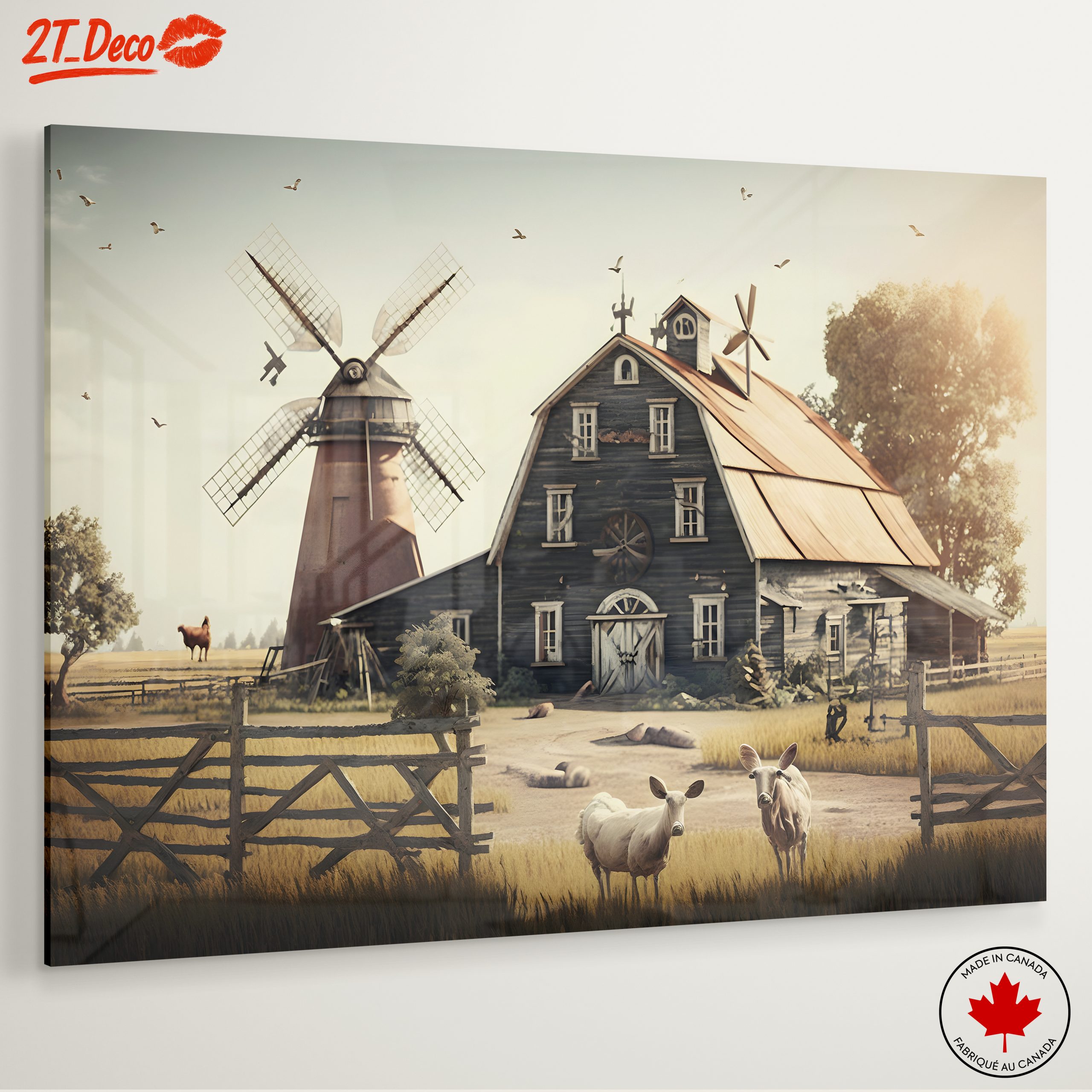 Rustic Farm Scene with Animals and Windmill - Image 6