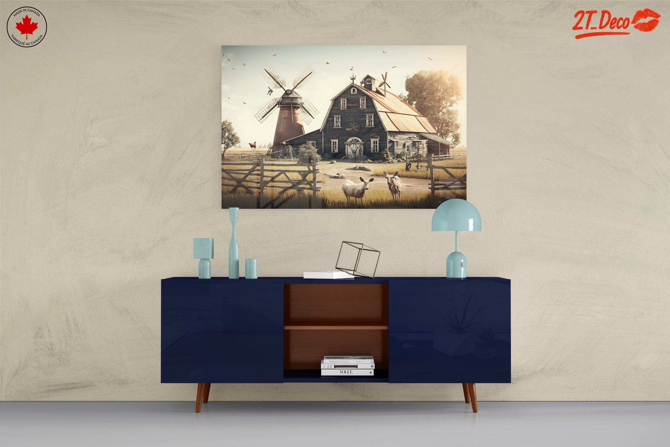 Rustic Farm Scene with Animals and Windmill - Image 8
