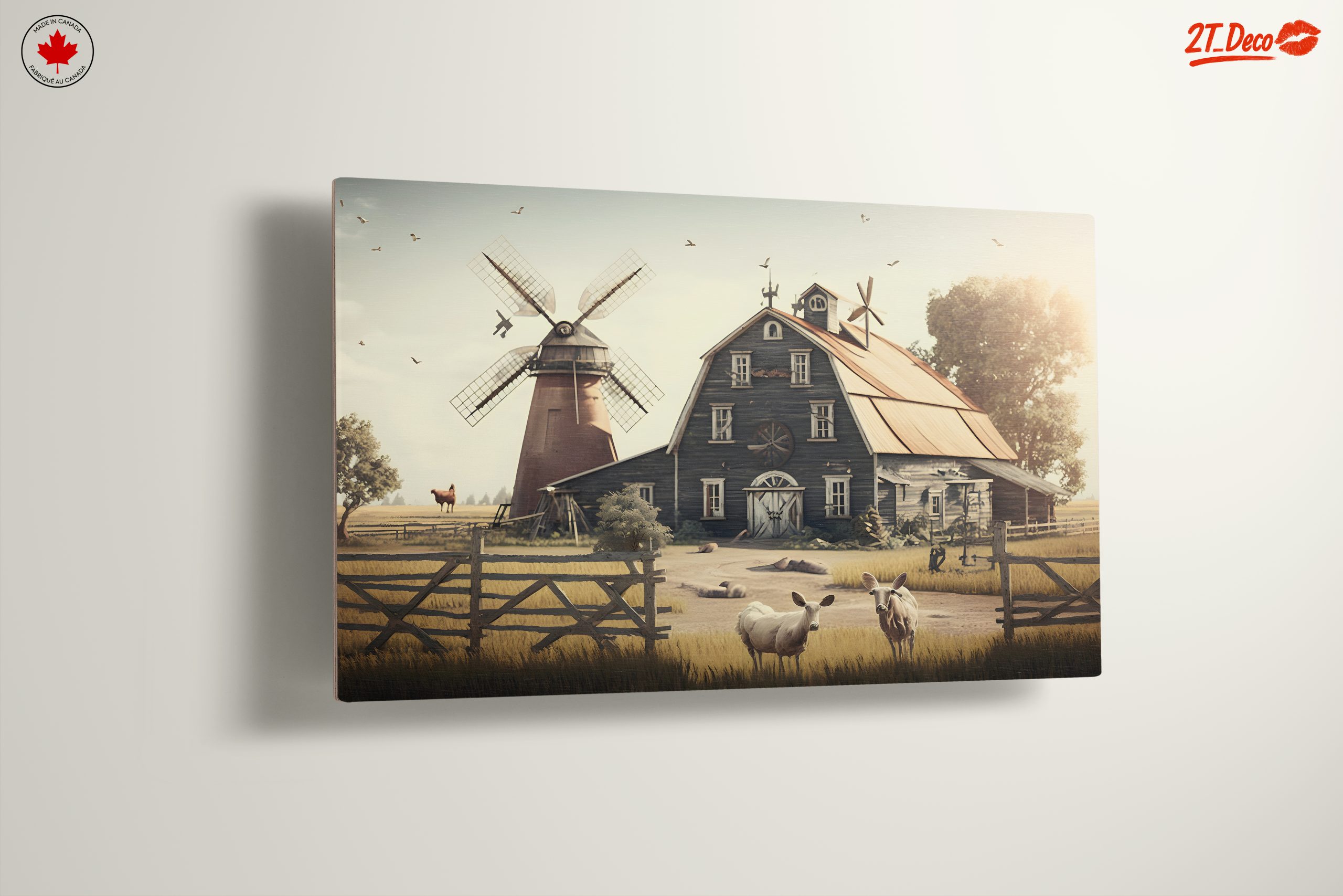 Rustic Farm Scene with Animals and Windmill - Image 13