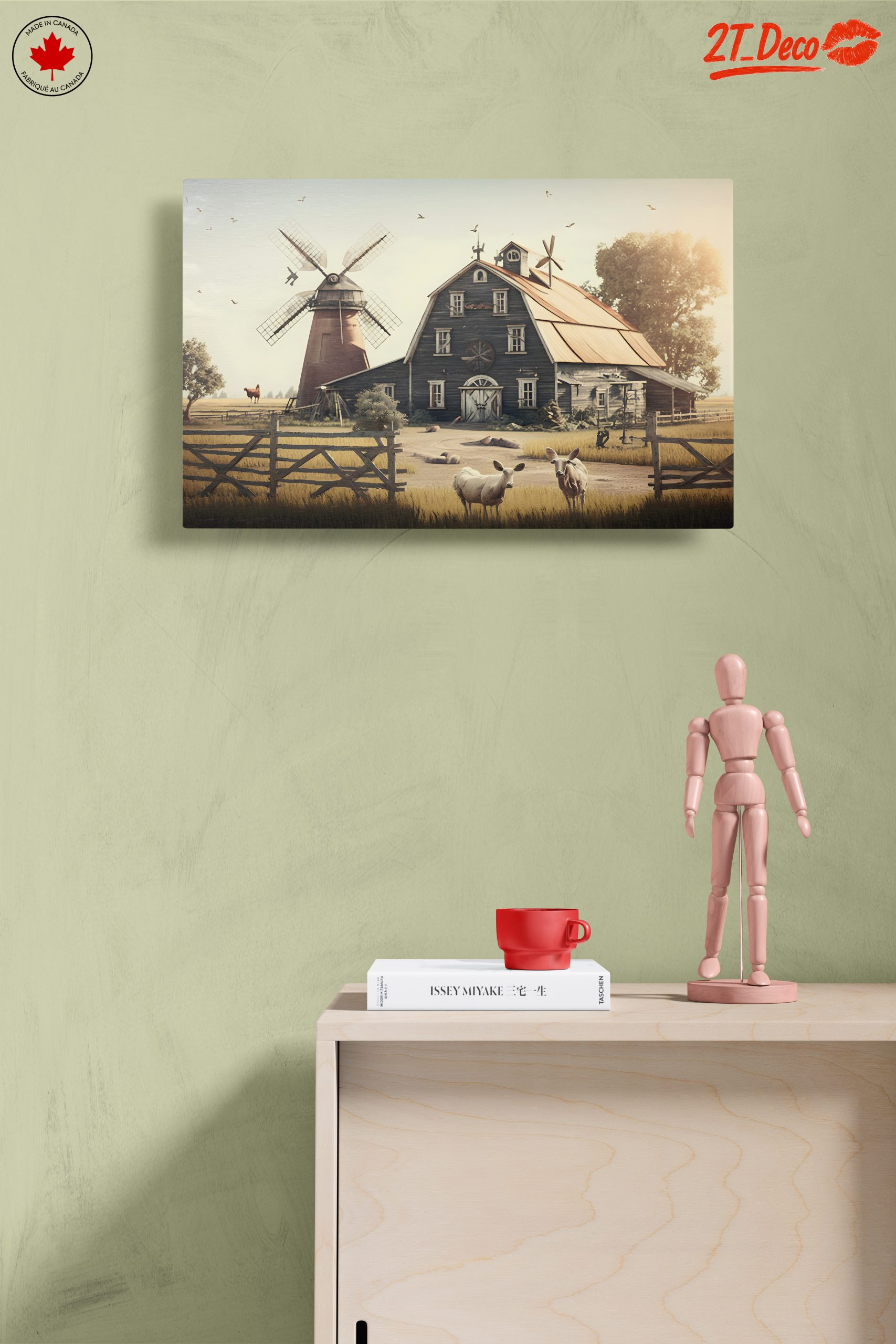 Rustic Farm Scene with Animals and Windmill - Image 14