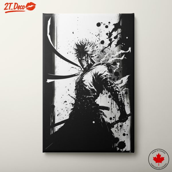 Stylized Dynamic Character Artwork in Black and White