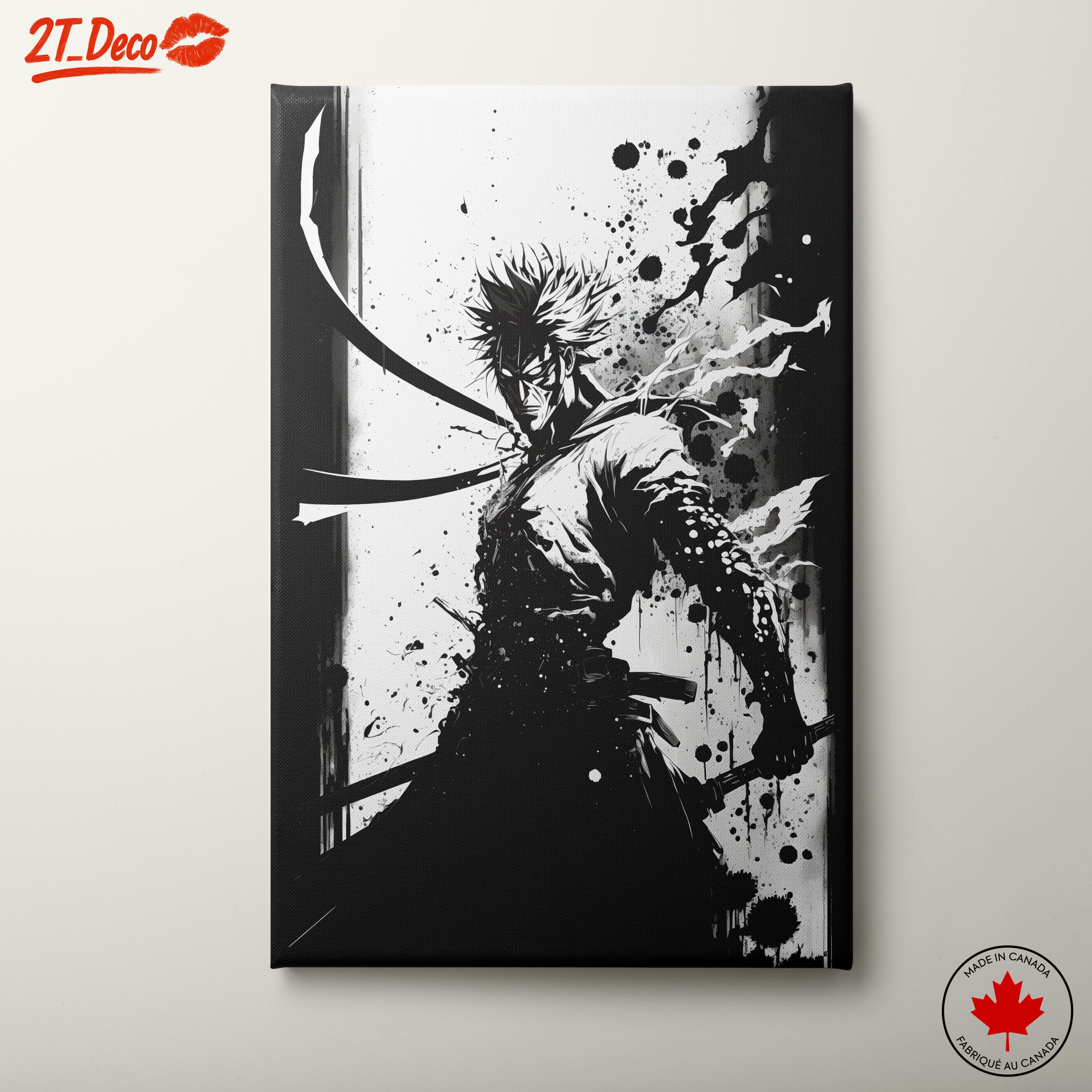 Stylized Dynamic Character Artwork in Black and White