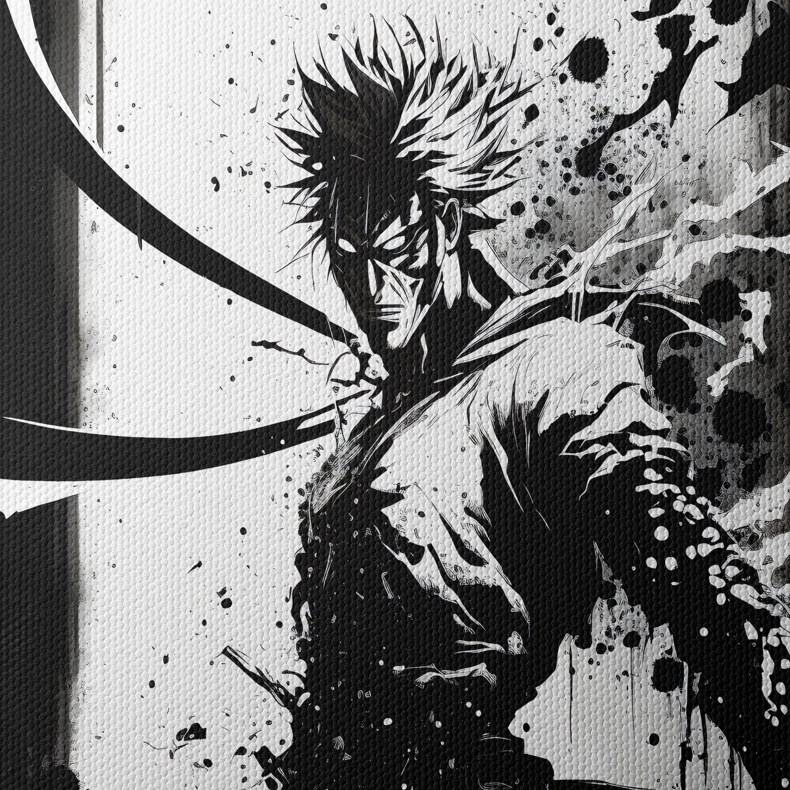 Stylized Dynamic Character Artwork in Black and White - Image 4