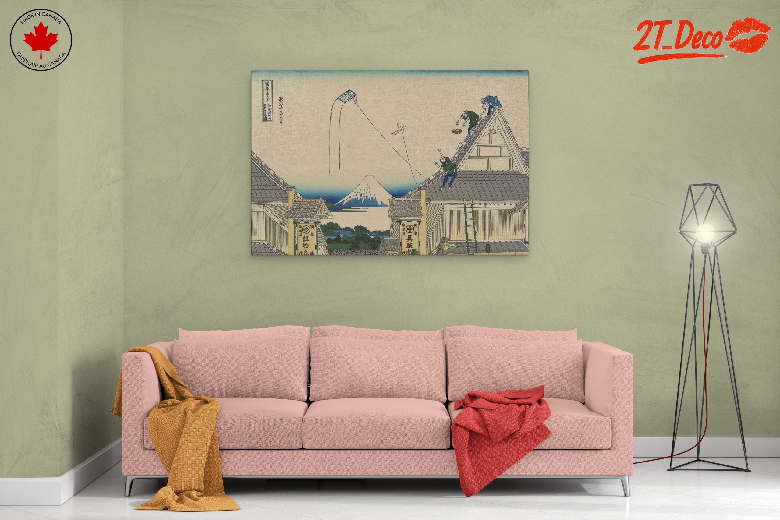 Japanese Woodblock Print of Workers with Mount Fuji - Image 2