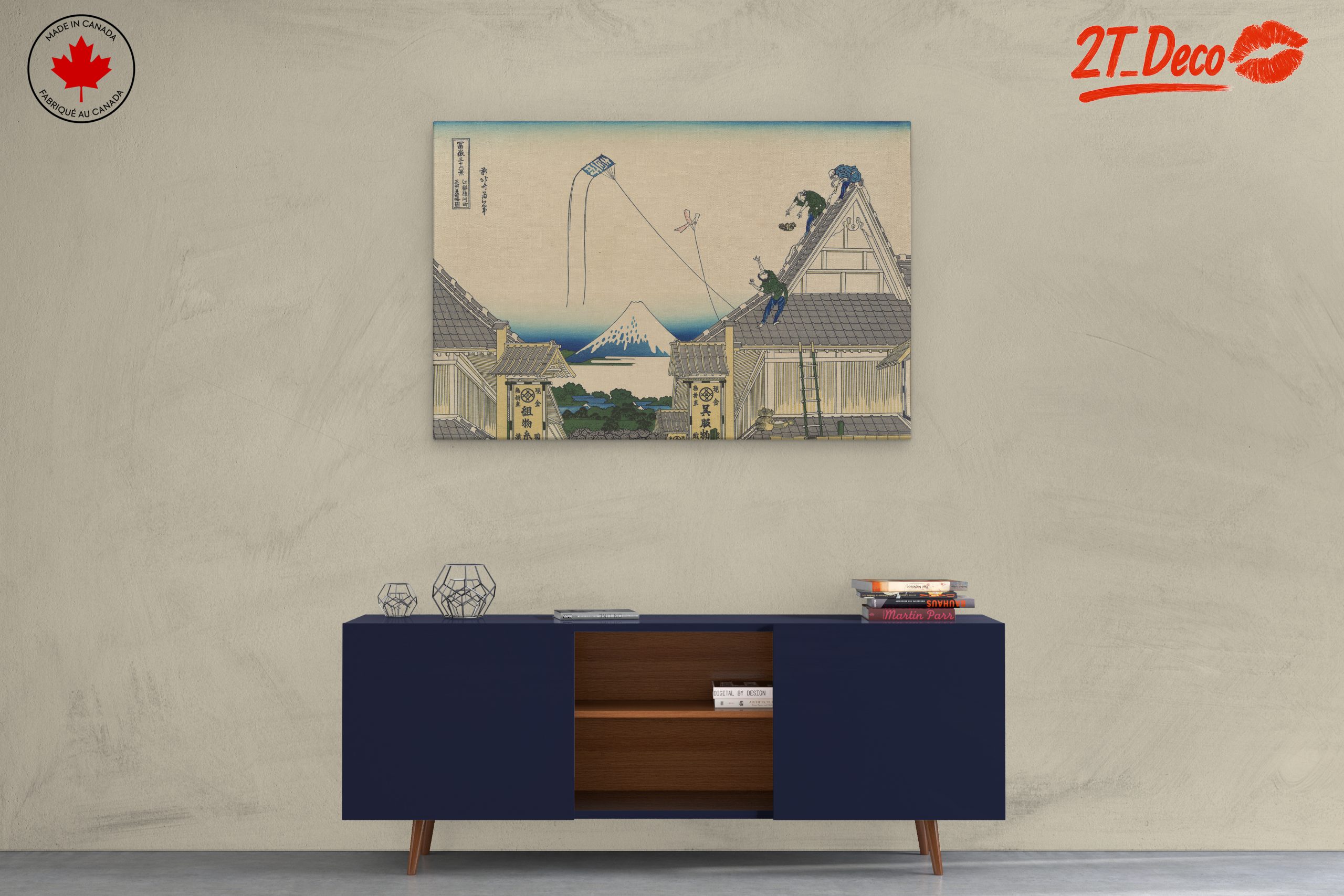 Japanese Woodblock Print of Workers with Mount Fuji - Image 3