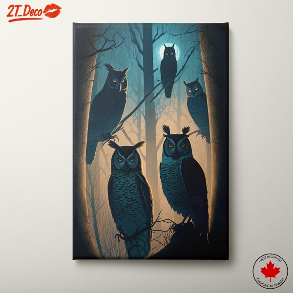 Mystical Owl Gathering in Moonlit Forest
