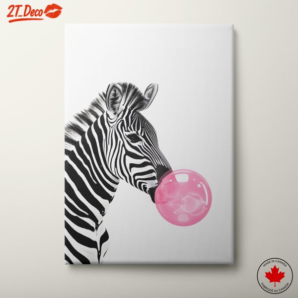 Playful Zebra Blowing Bubblegum Art