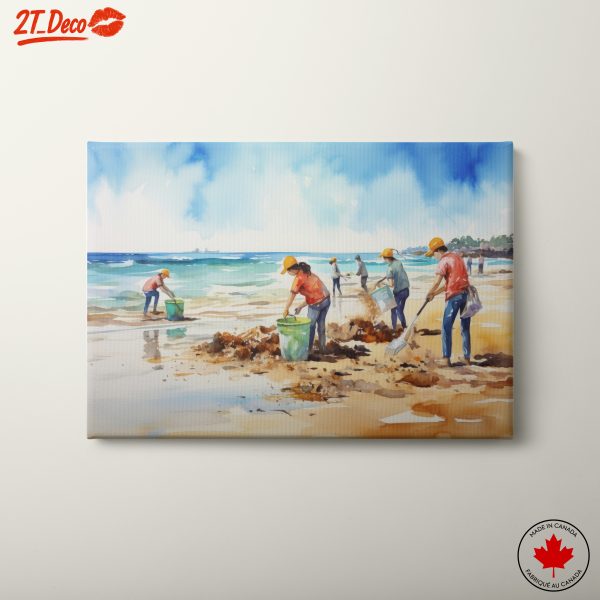 Beach Clean-Up Scene in Vibrant Watercolors