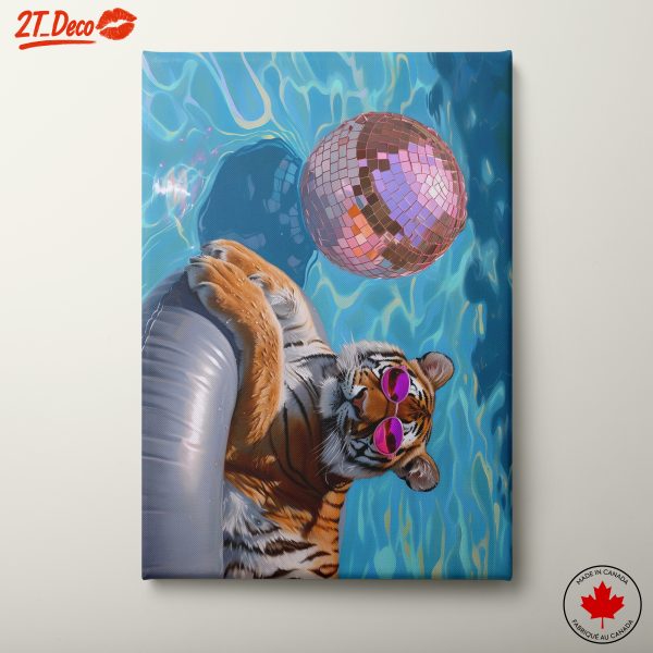 Playful Tiger with Disco Ball in Pool