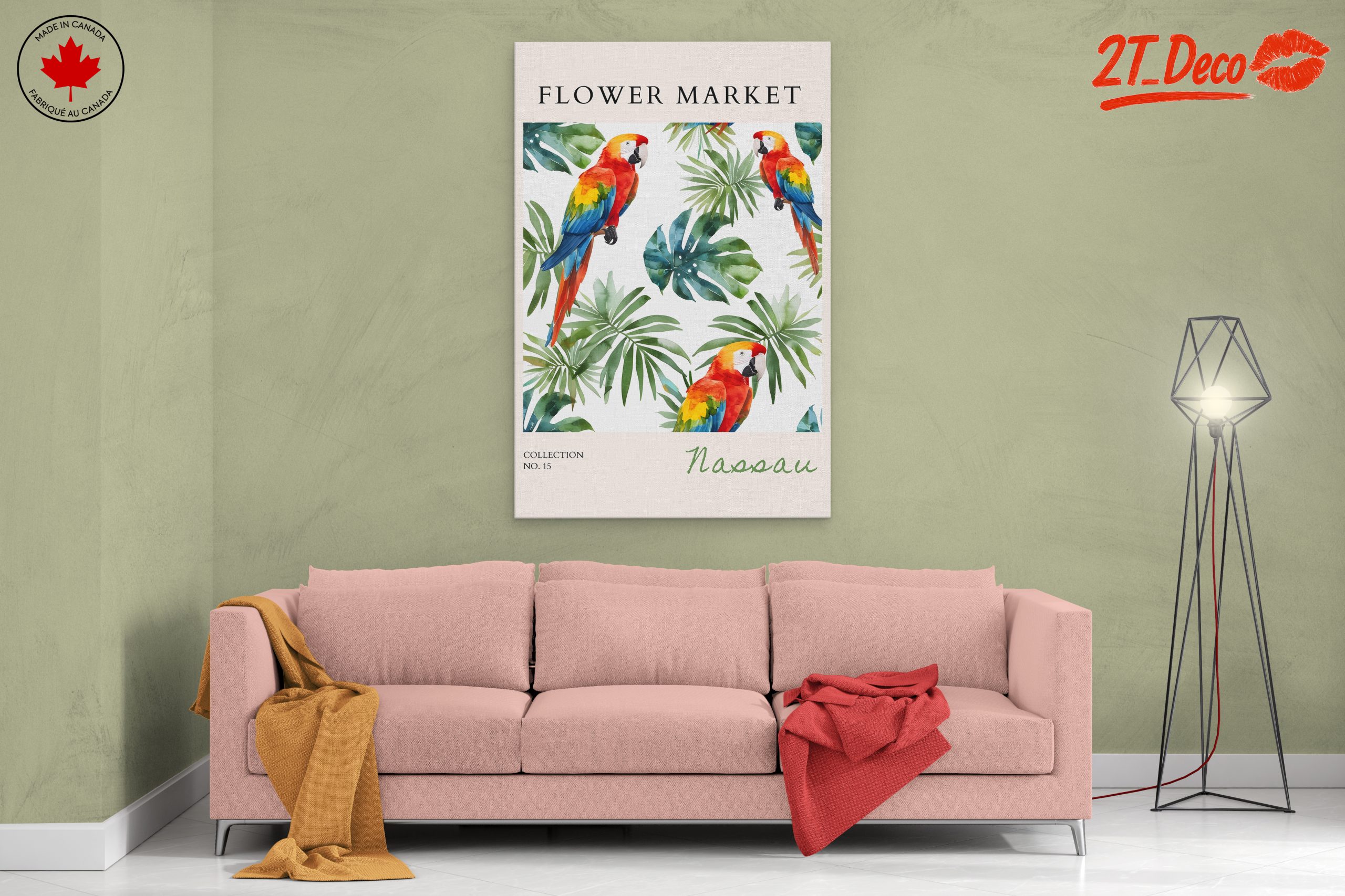 Tropical Flower Market Art with Parrots - Image 2
