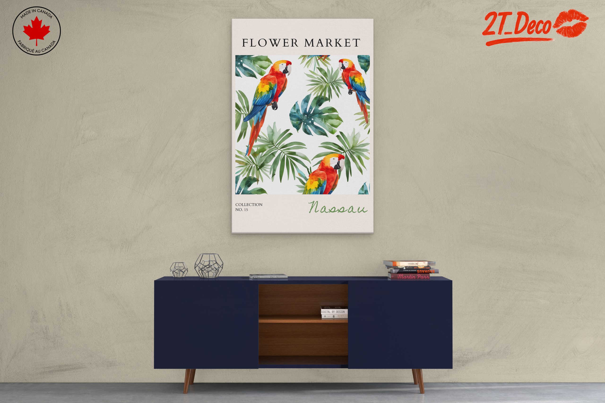 Tropical Flower Market Art with Parrots - Image 3