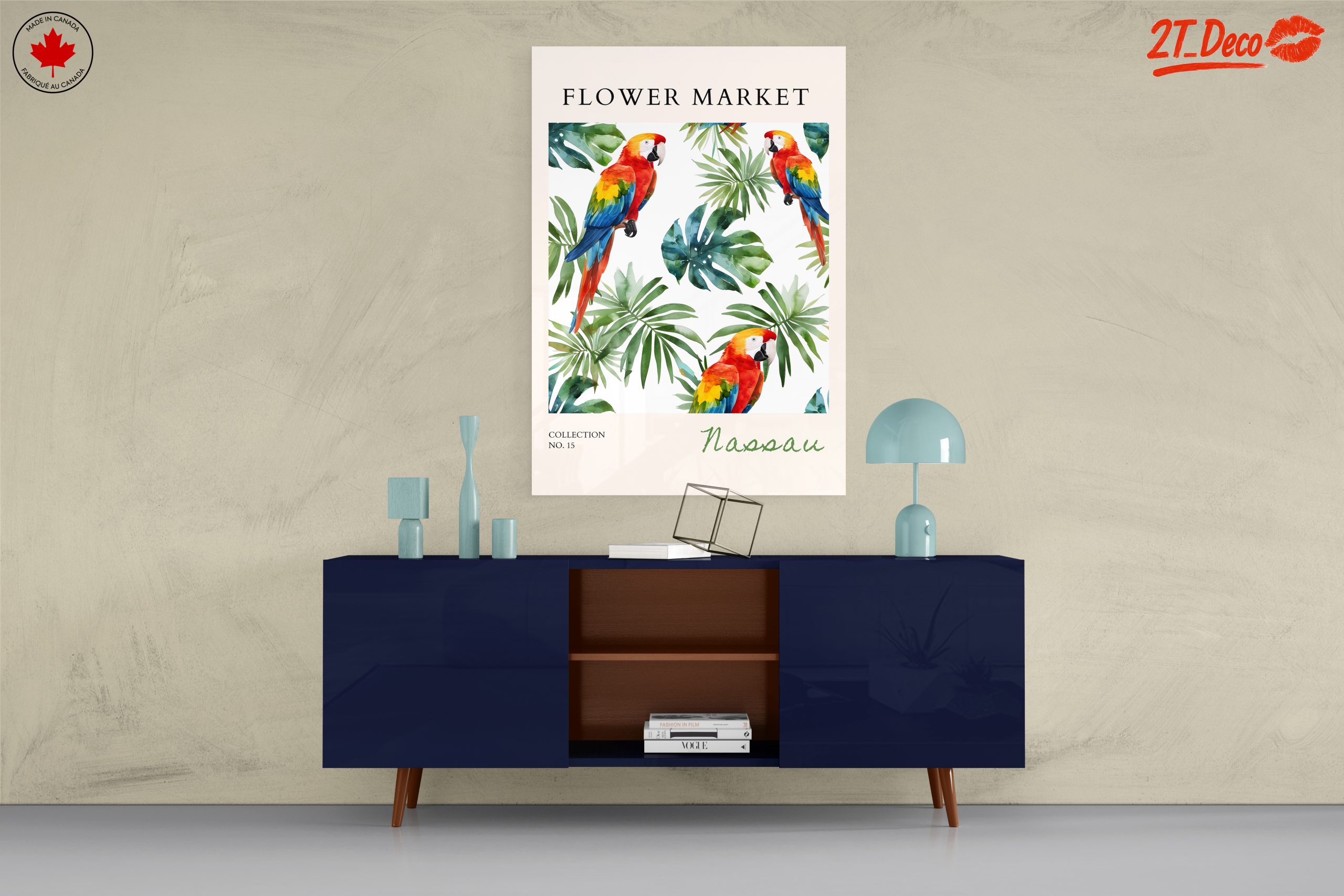 Tropical Flower Market Art with Parrots - Image 8