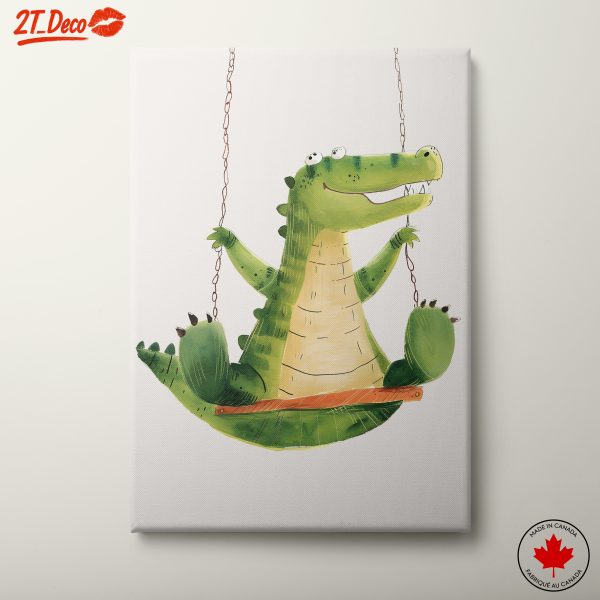 Playful Crocodile Character Swinging