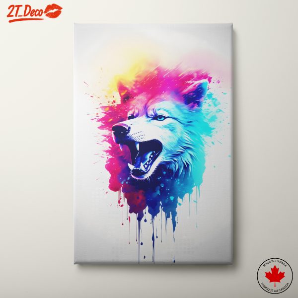 Vibrant Wolf Artwork with Abstract Colors