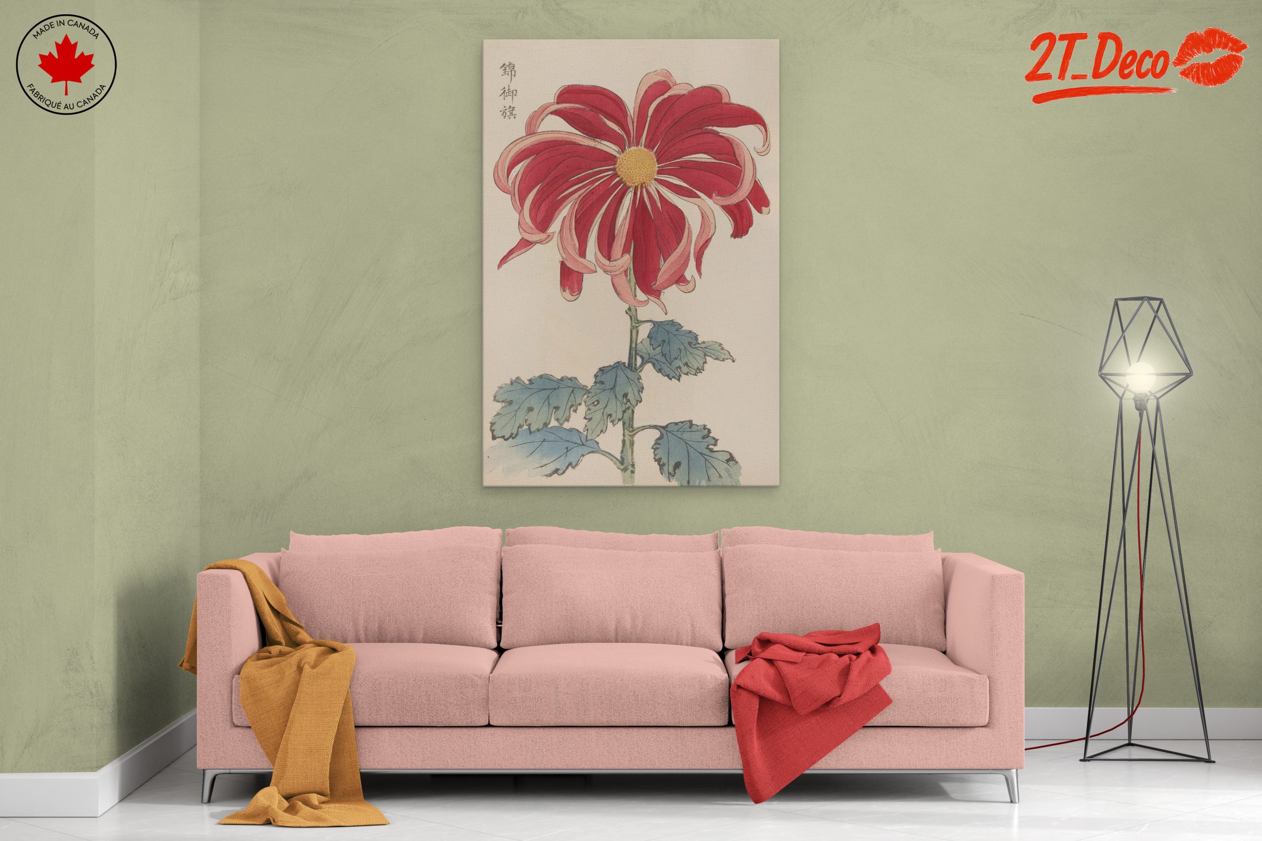 Vibrant Red Chrysanthemum Botanical Art - Image 2