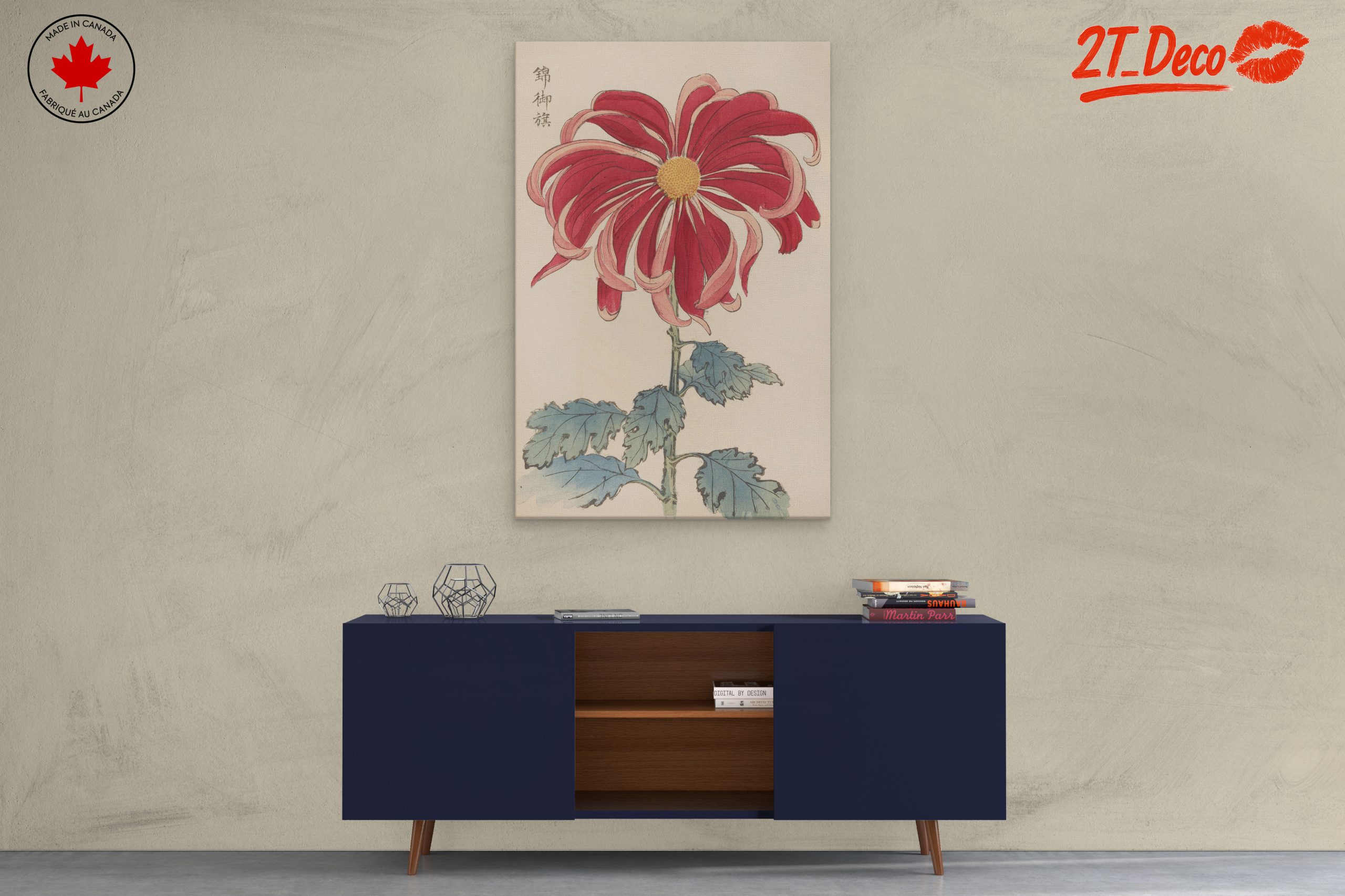 Vibrant Red Chrysanthemum Botanical Art - Image 3