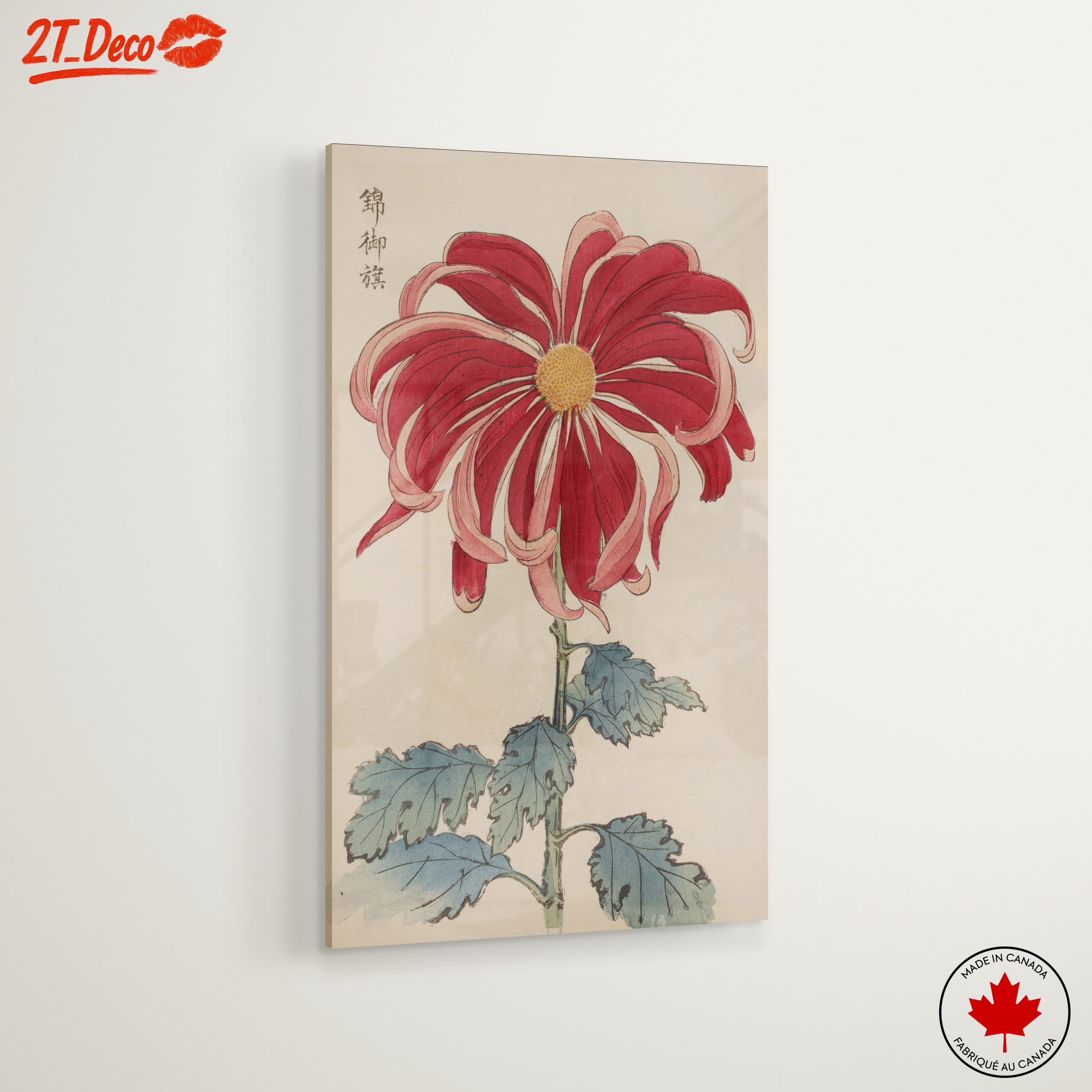 Vibrant Red Chrysanthemum Botanical Art - Image 6