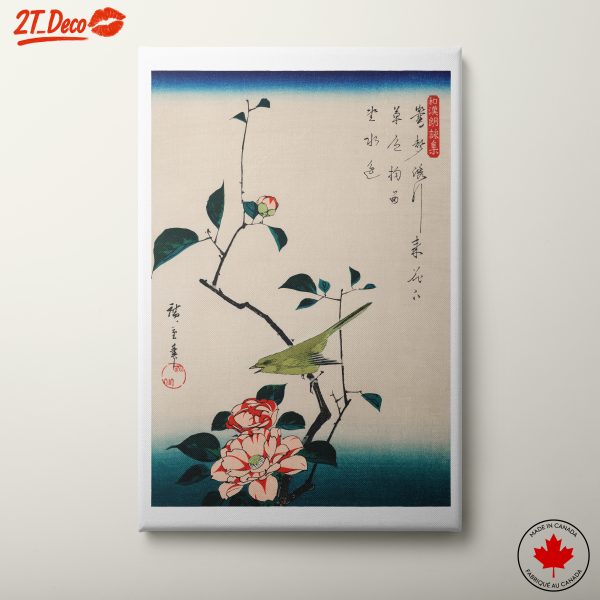 Botanical Artwork Featuring Bird and Flowers