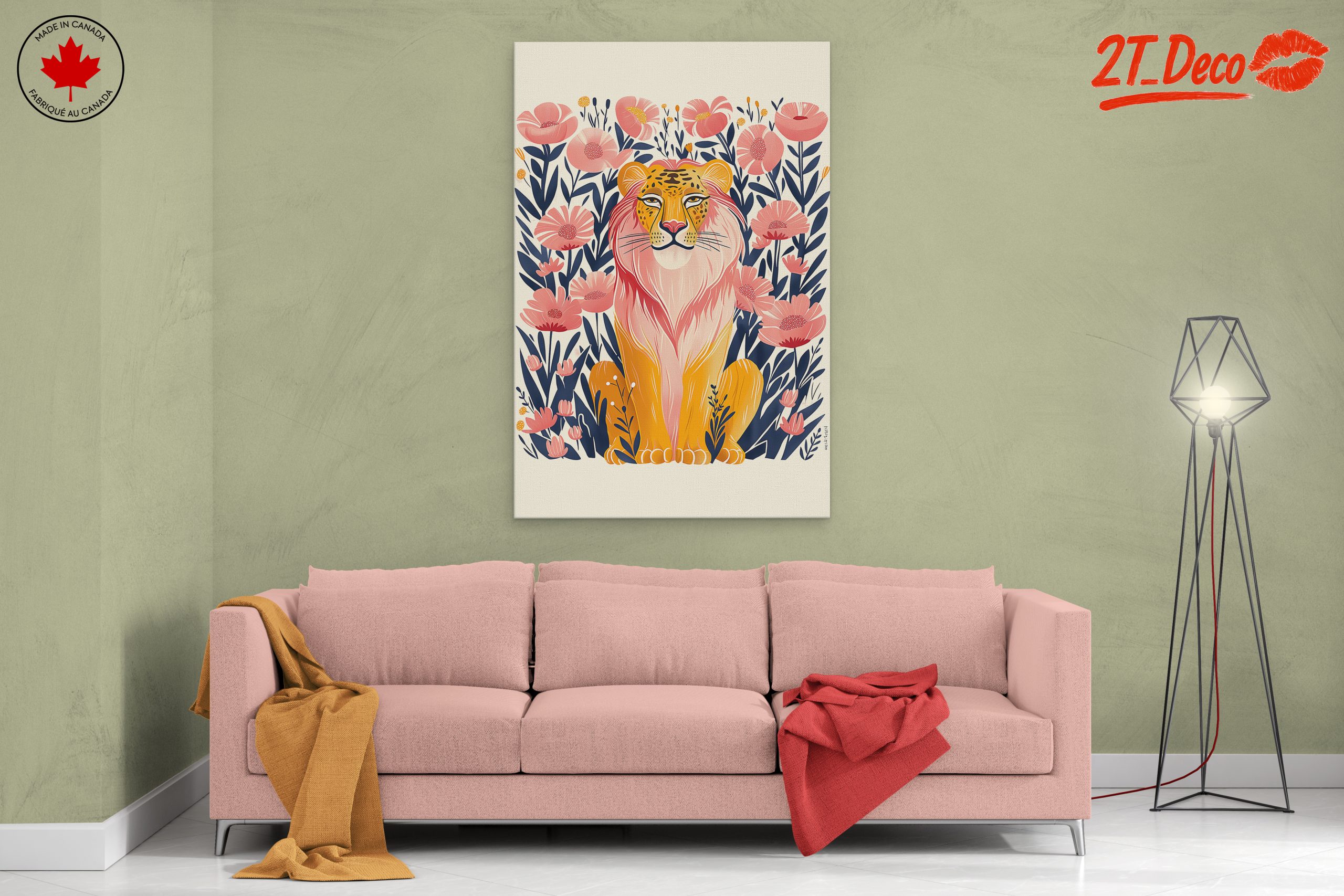 Stylized Lion Among Pink Flowers - Image 2