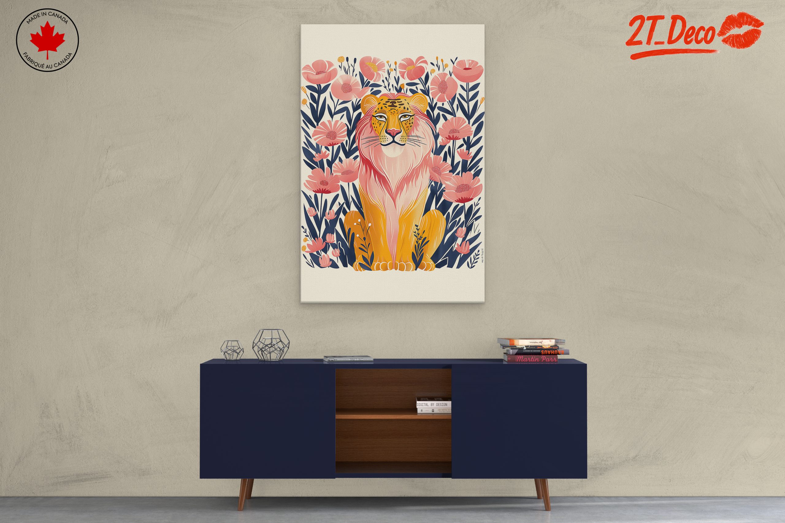 Stylized Lion Among Pink Flowers - Image 3