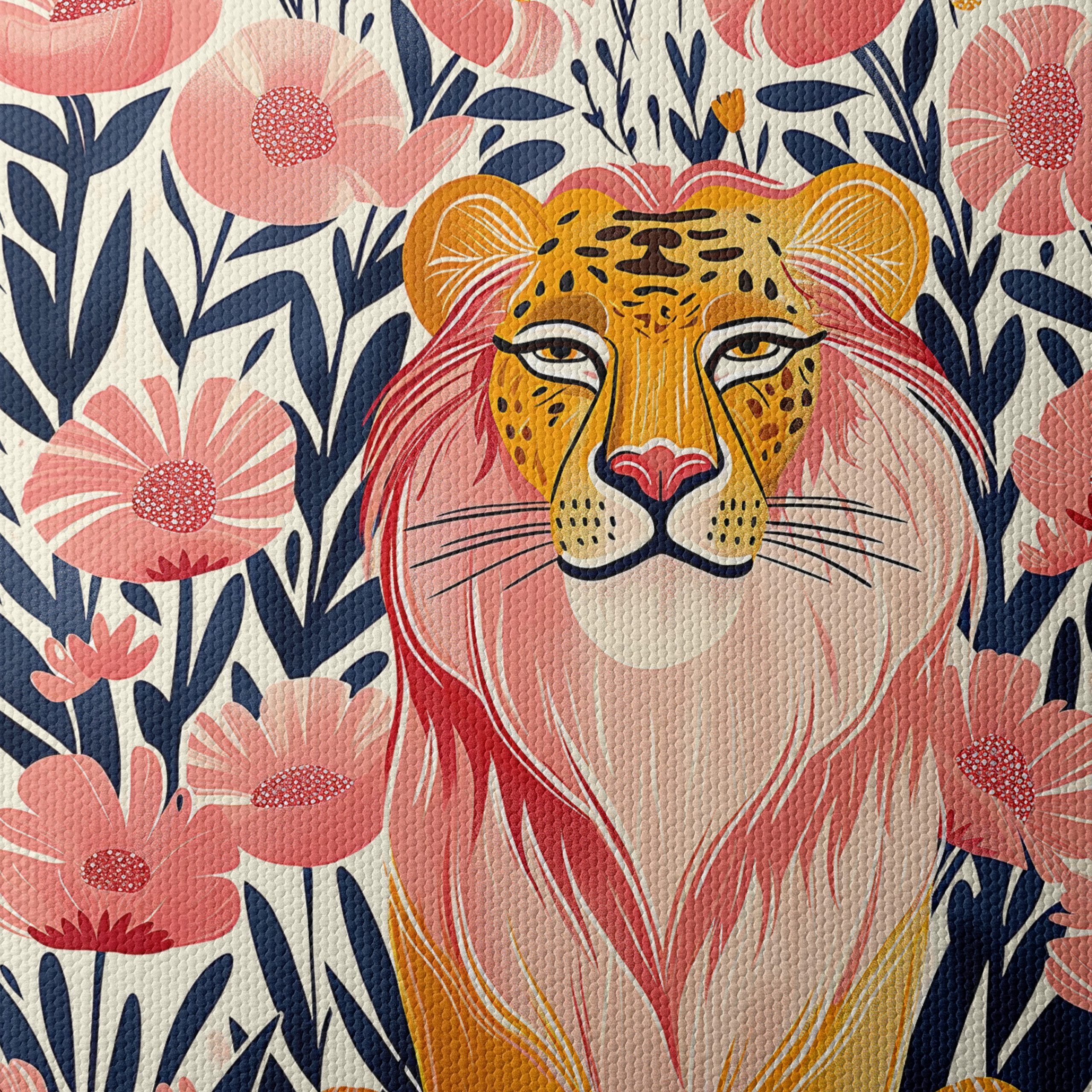Stylized Lion Among Pink Flowers - Image 4