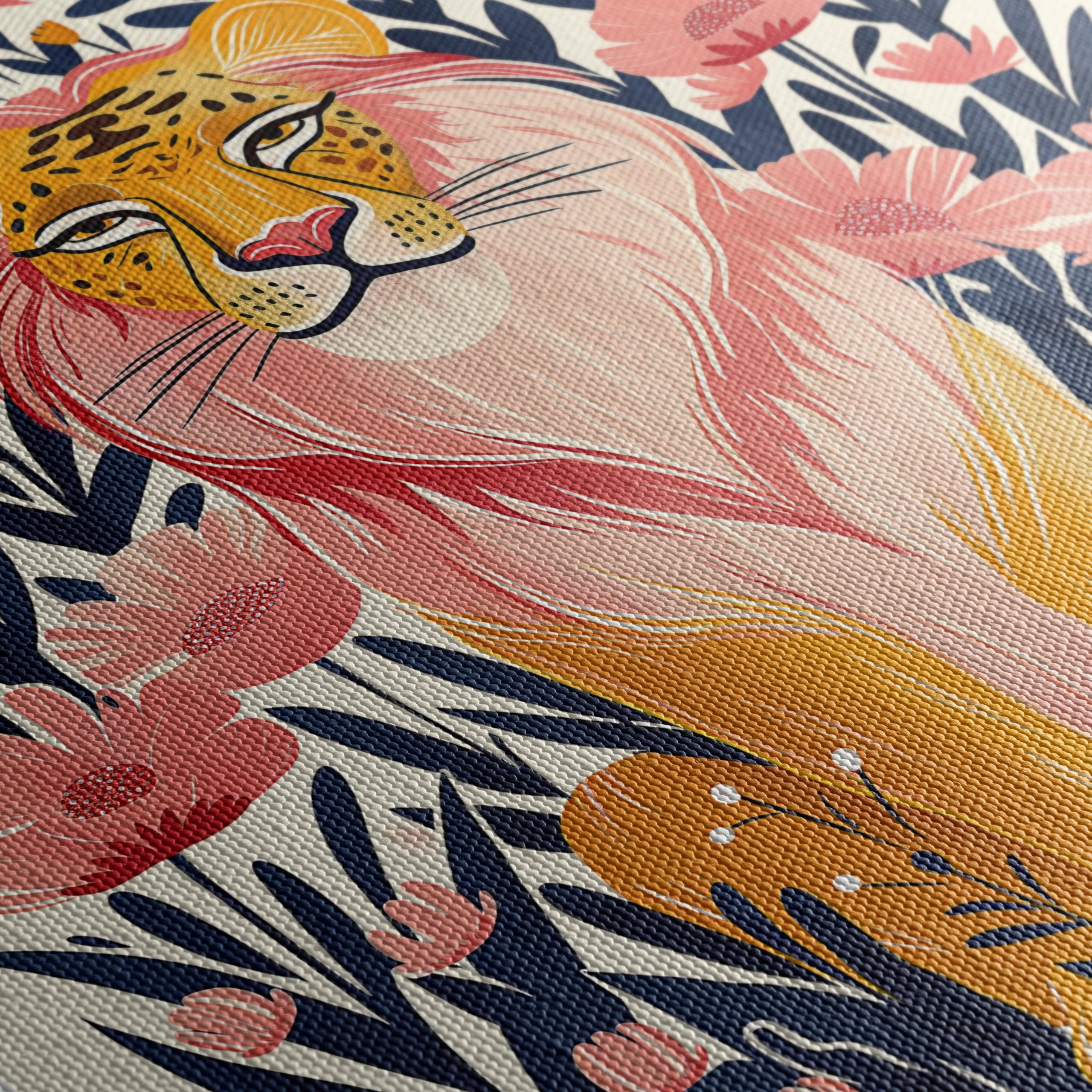 Stylized Lion Among Pink Flowers - Image 5